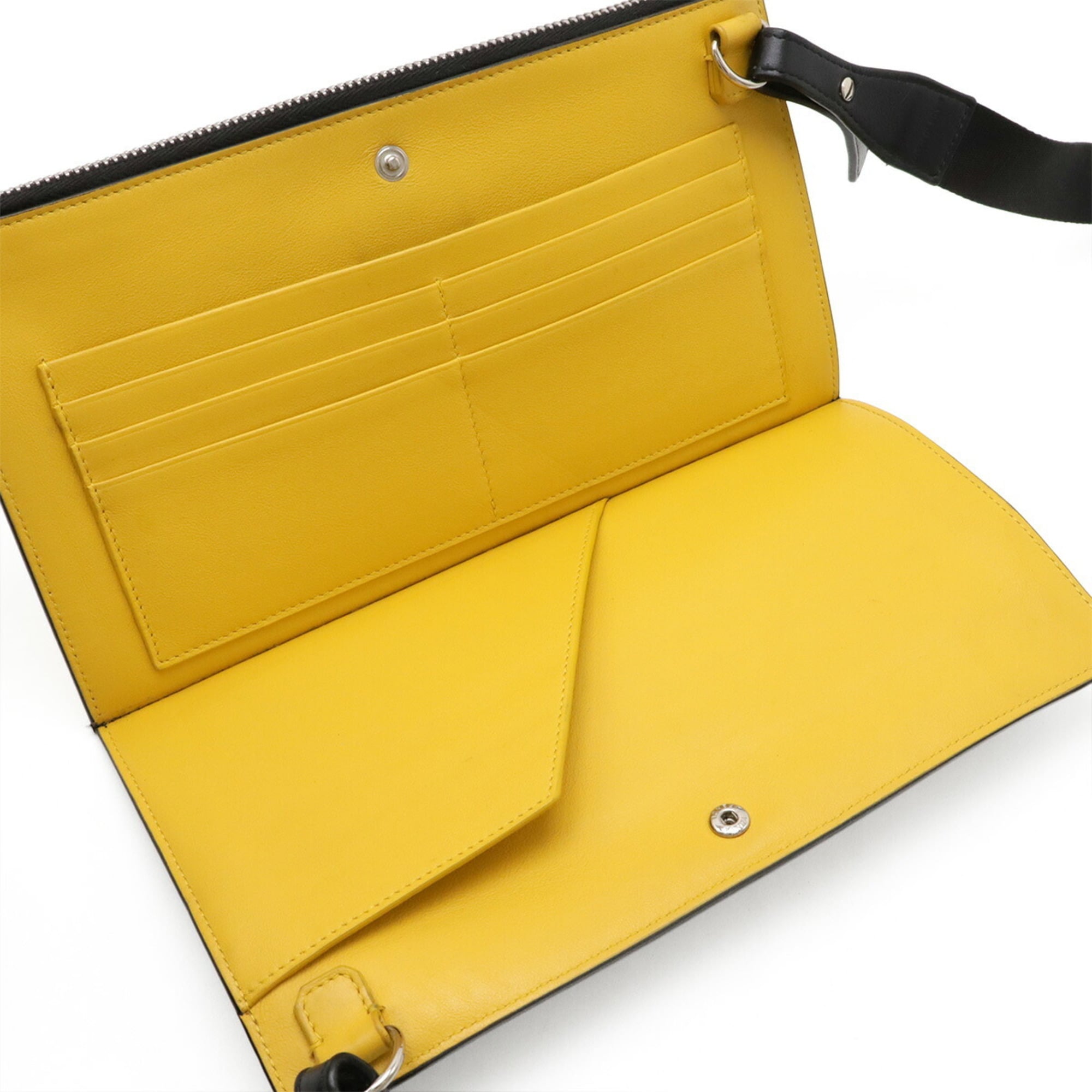 Fendi Black Yellow Leather Clutch Bag Pochette Shoulder Bag (Pre-Owned)