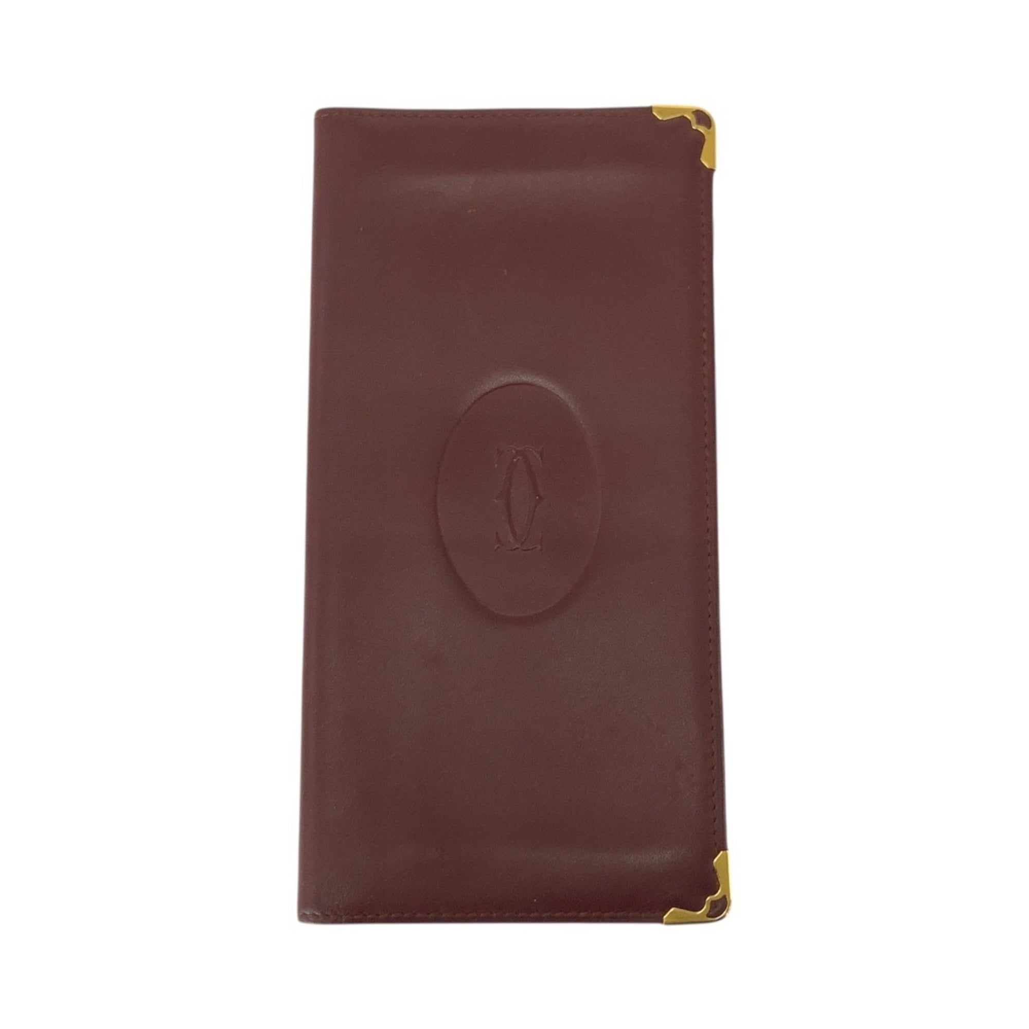 Cartier Wine Red Leather Long Wallet (Bi-Fold) (Pre-Owned)
