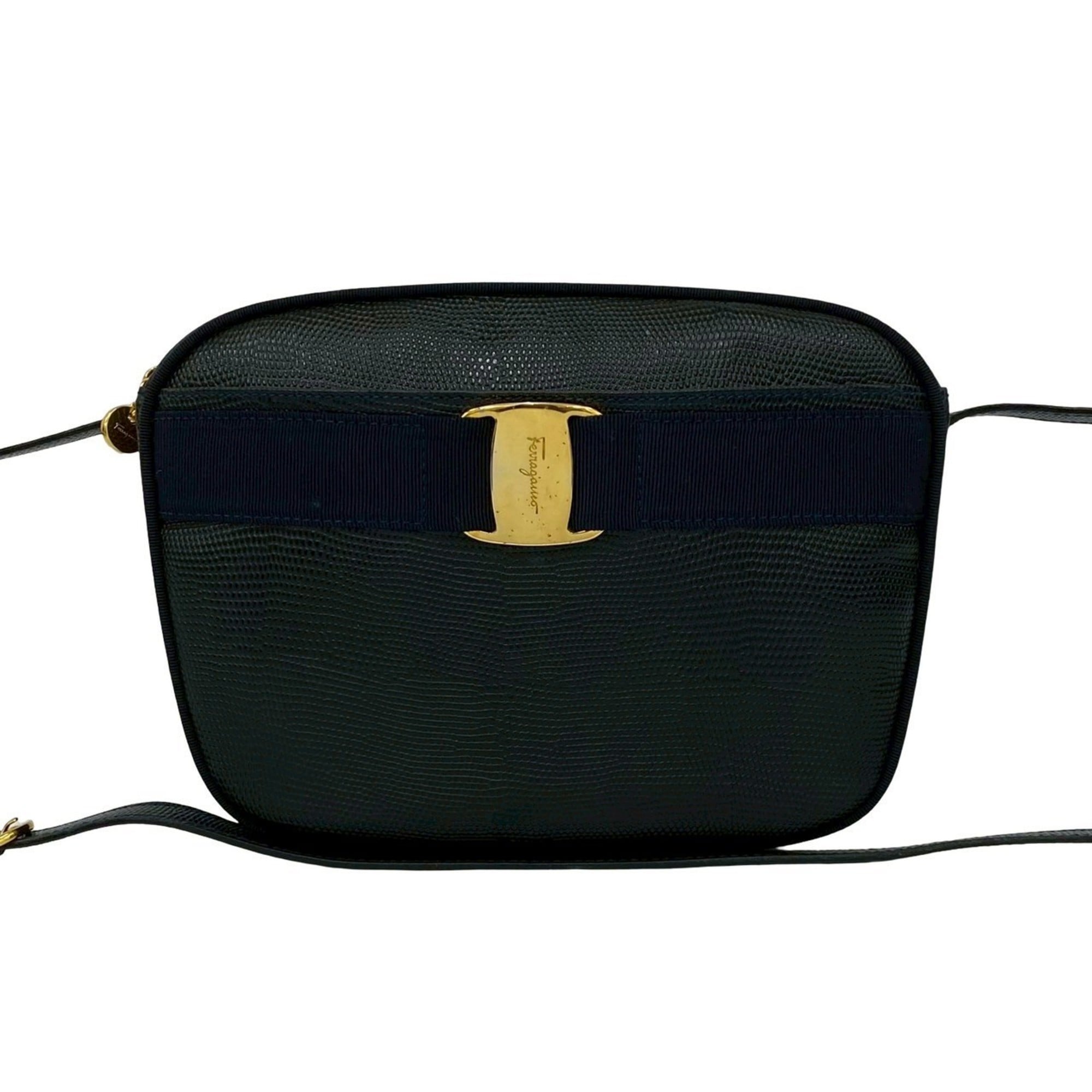 Salvatore Ferragamo Navy Leather Pochette Shoulder Bag (Pre-Owned)
