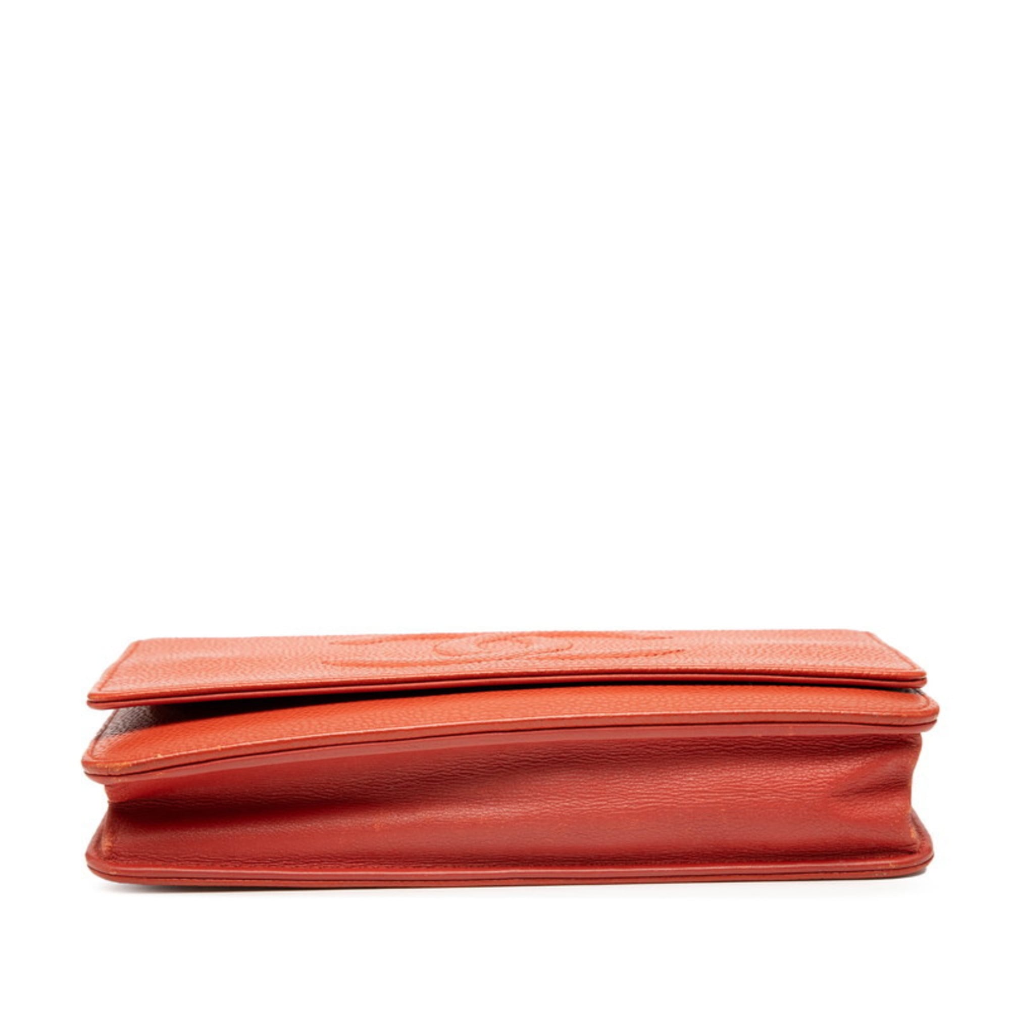 Chanel Red Color Grained Calfskin Shoulder Bag (Pre-Owned)