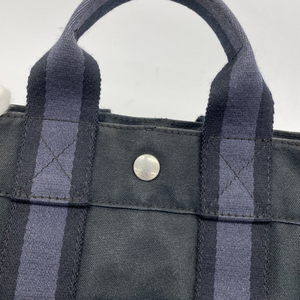 Hermes Black Gray Canvas Leather Handbag (Pre-Owned)