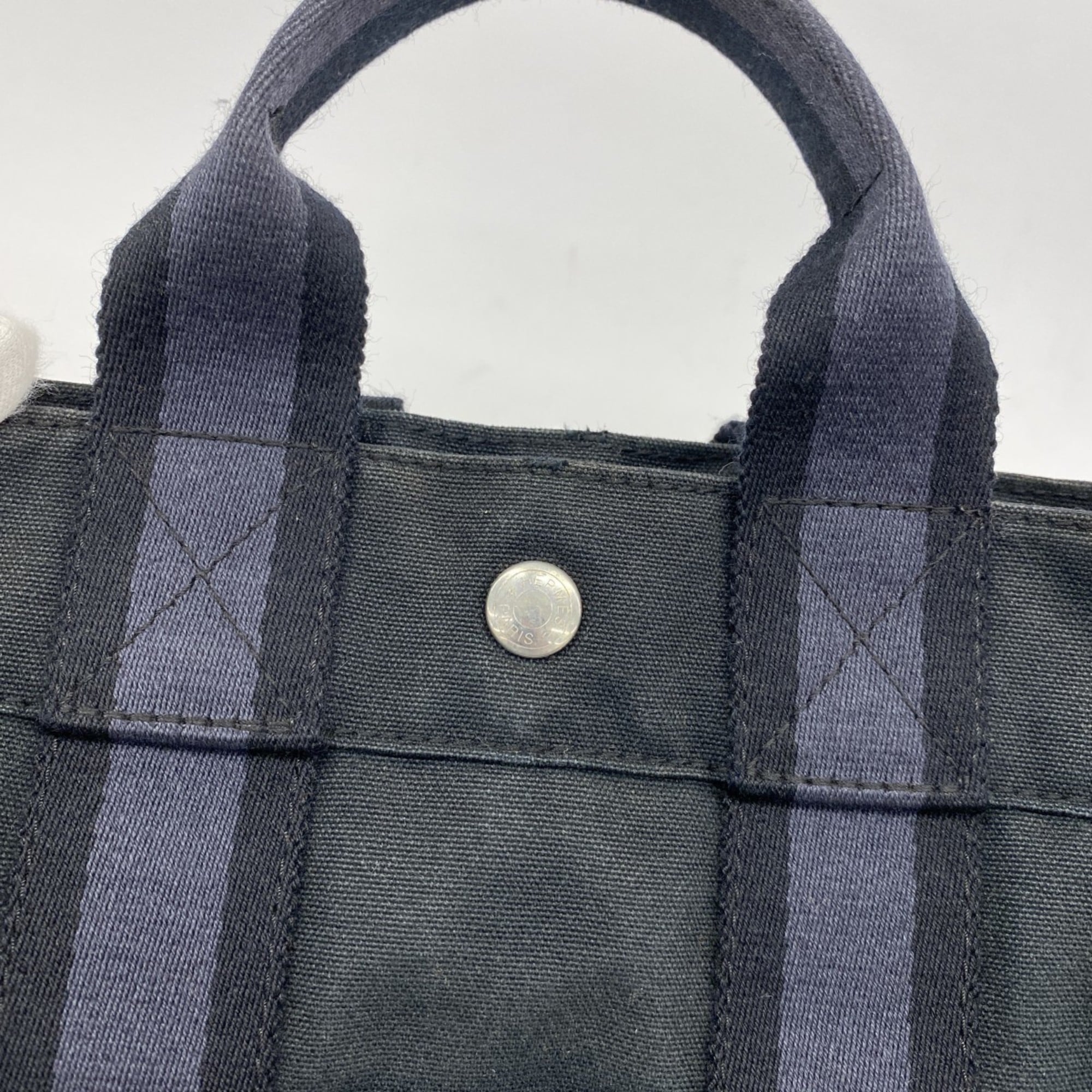 Hermes Black Gray Canvas Leather Handbag (Pre-Owned)