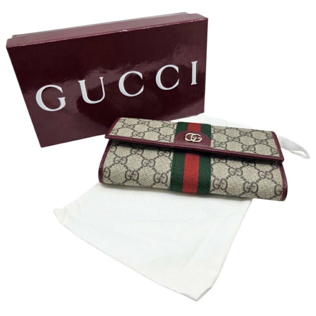Gucci Beige Green Red Color Gg Supreme Leather Long Wallet (Bi-Fold) (Pre-Owned)