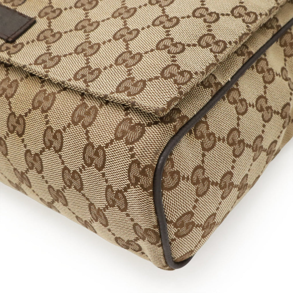 Gucci Gg Canvas Beige Dark Brown Khaki Gg Canvas Leather Shoulder Bag (Pre-Owned)