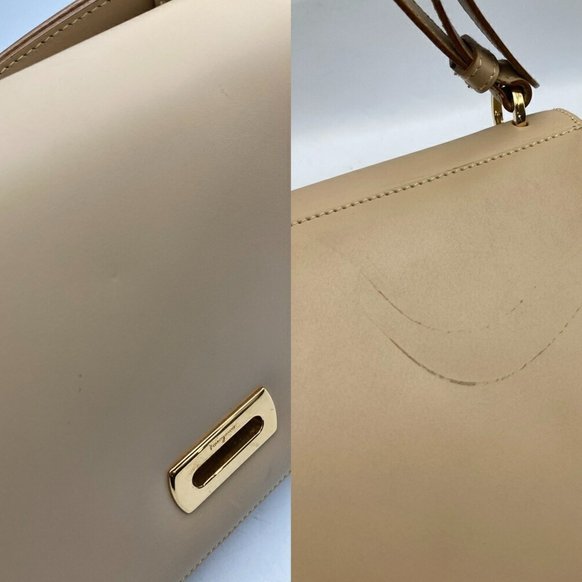 Salvatore Ferragamo Beige Leather Shoulder Bag (Pre-Owned)