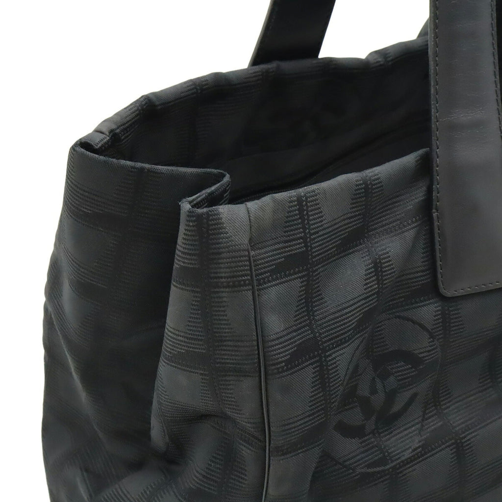 Chanel New Travel Line Black Jacquard Leather Tote Bag (Pre-Owned)