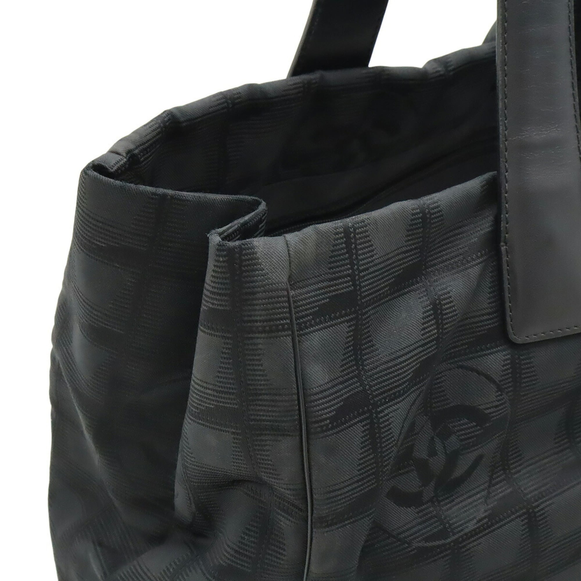 Chanel New Travel Line Black Jacquard Leather Tote Bag (Pre-Owned)