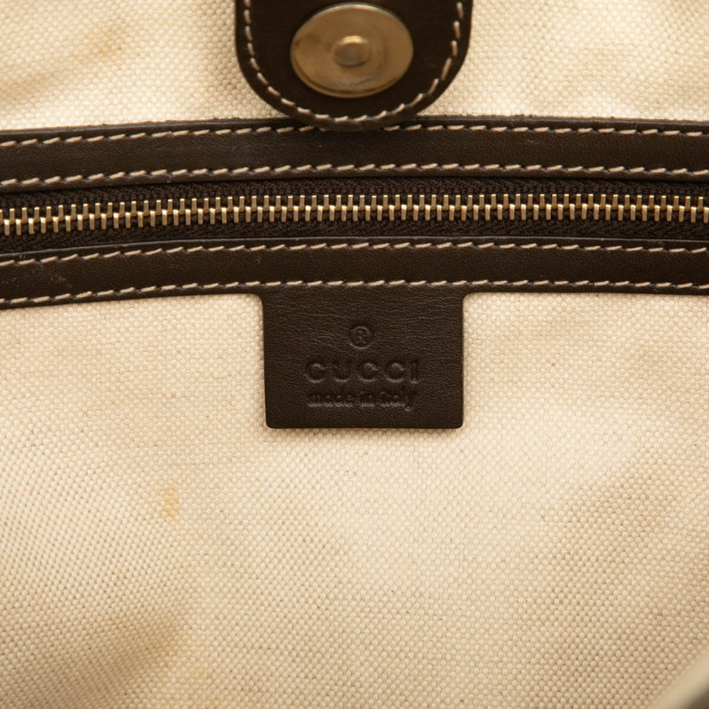 Gucci Beige Brown Canvas Leather Tote Bag (Pre-Owned)