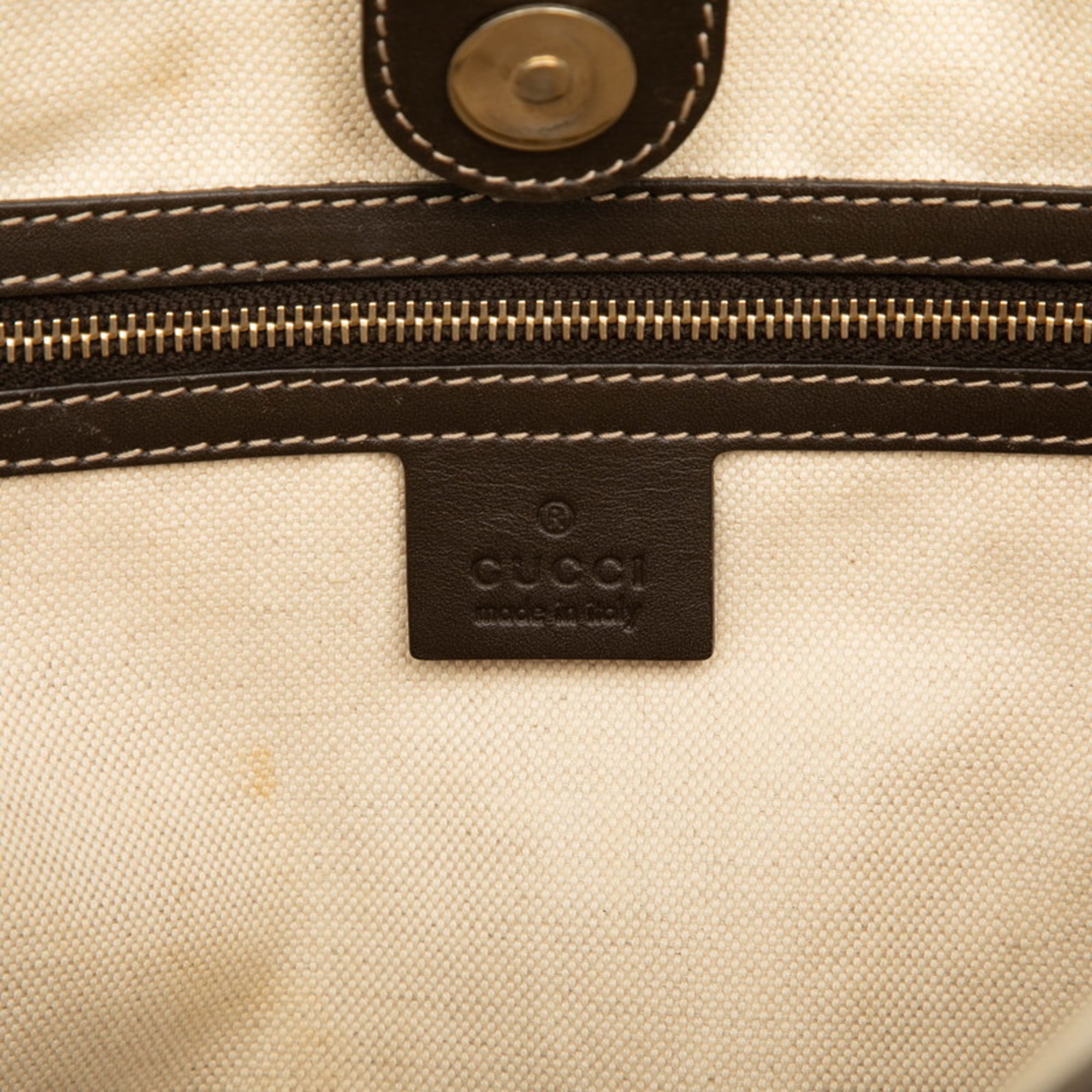 Gucci Beige Brown Canvas Leather Tote Bag (Pre-Owned)