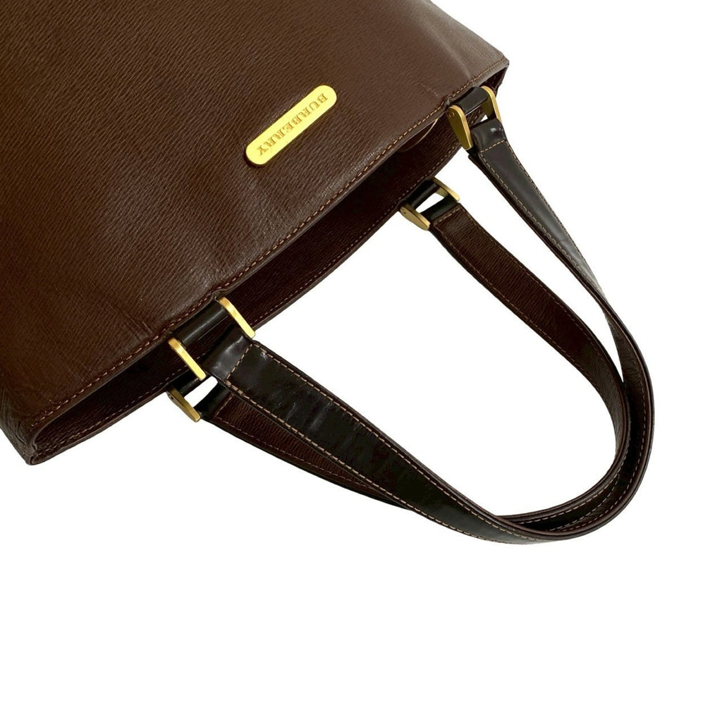 Burberry Black Brown Leather Handbag Tote Bag (Pre-Owned)
