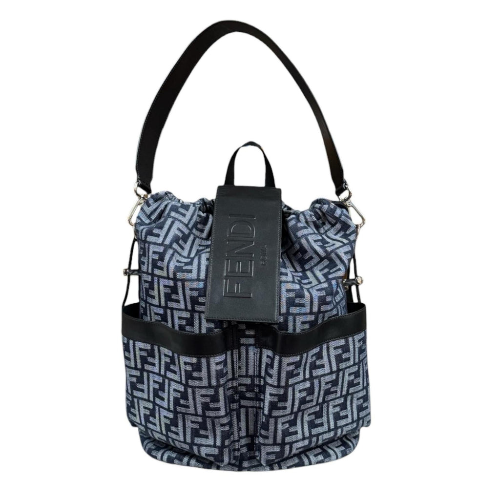 Fendi Black Navy Fabric Leather Backpack (Pre-Owned)
