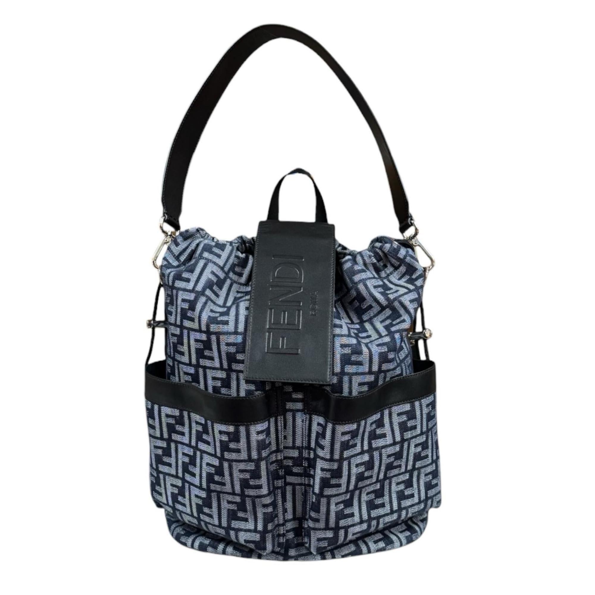 Fendi Black Navy Fabric Leather Backpack (Pre-Owned)