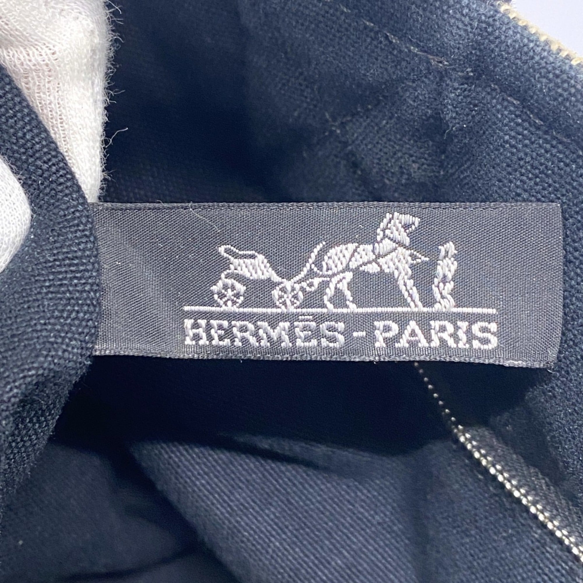 Hermes Beige Black Canvas Handbag (Pre-Owned)