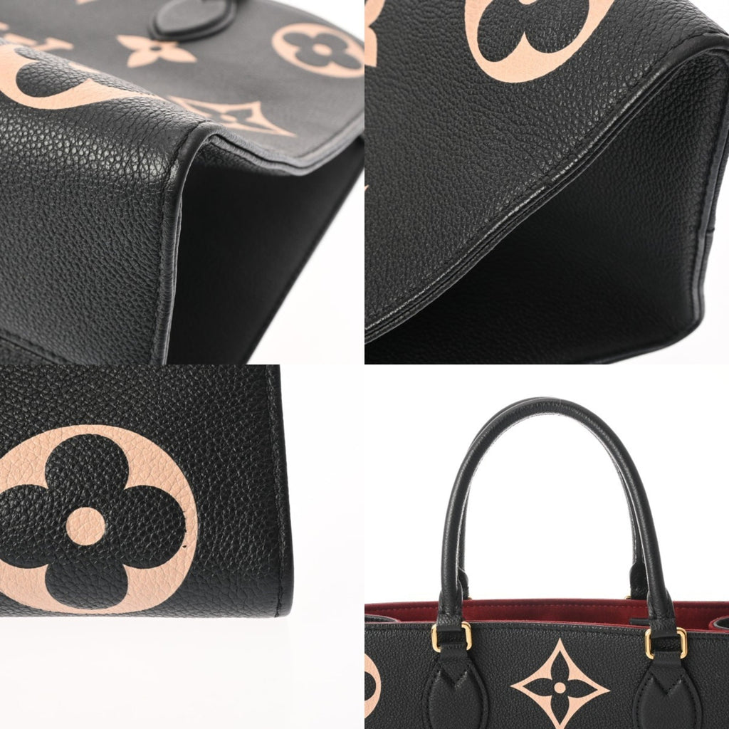 Louis Vuitton Beige Black Leather Handbag (Pre-Owned)