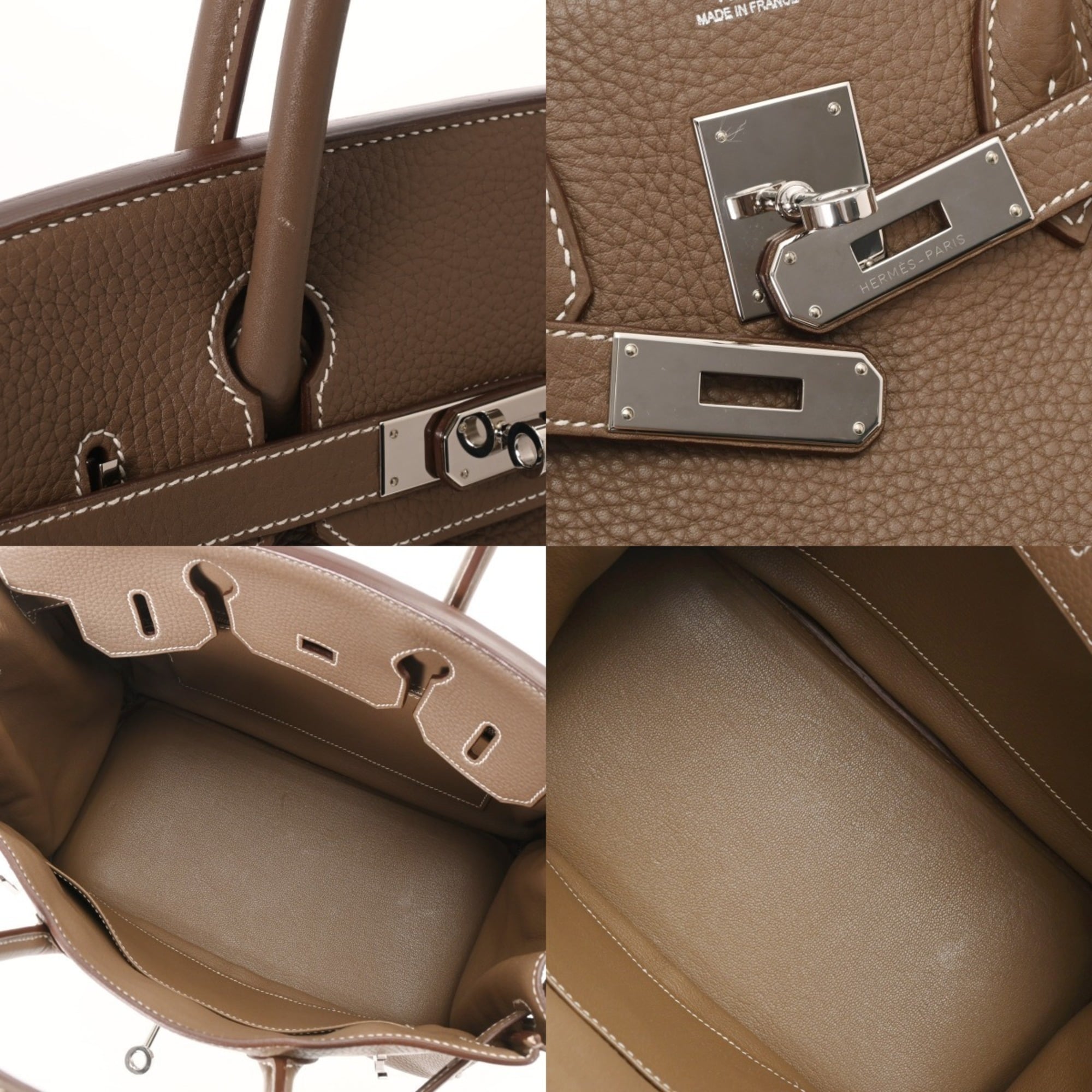 Hermes Etoupe Gray Taurillon Clemence Leather Handbag (Pre-Owned)