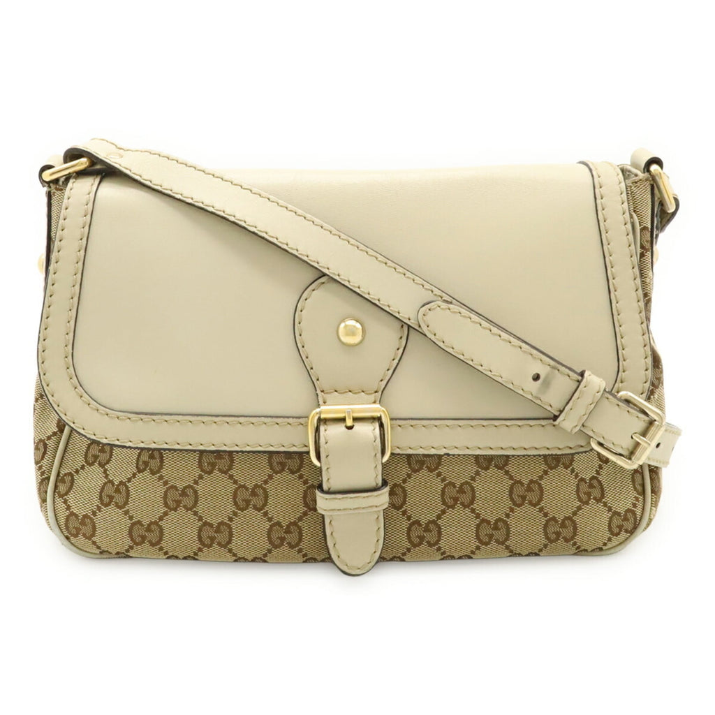 Gucci Sukey Beige Khaki Gg Canvas Leather Shoulder Bag (Pre-Owned)