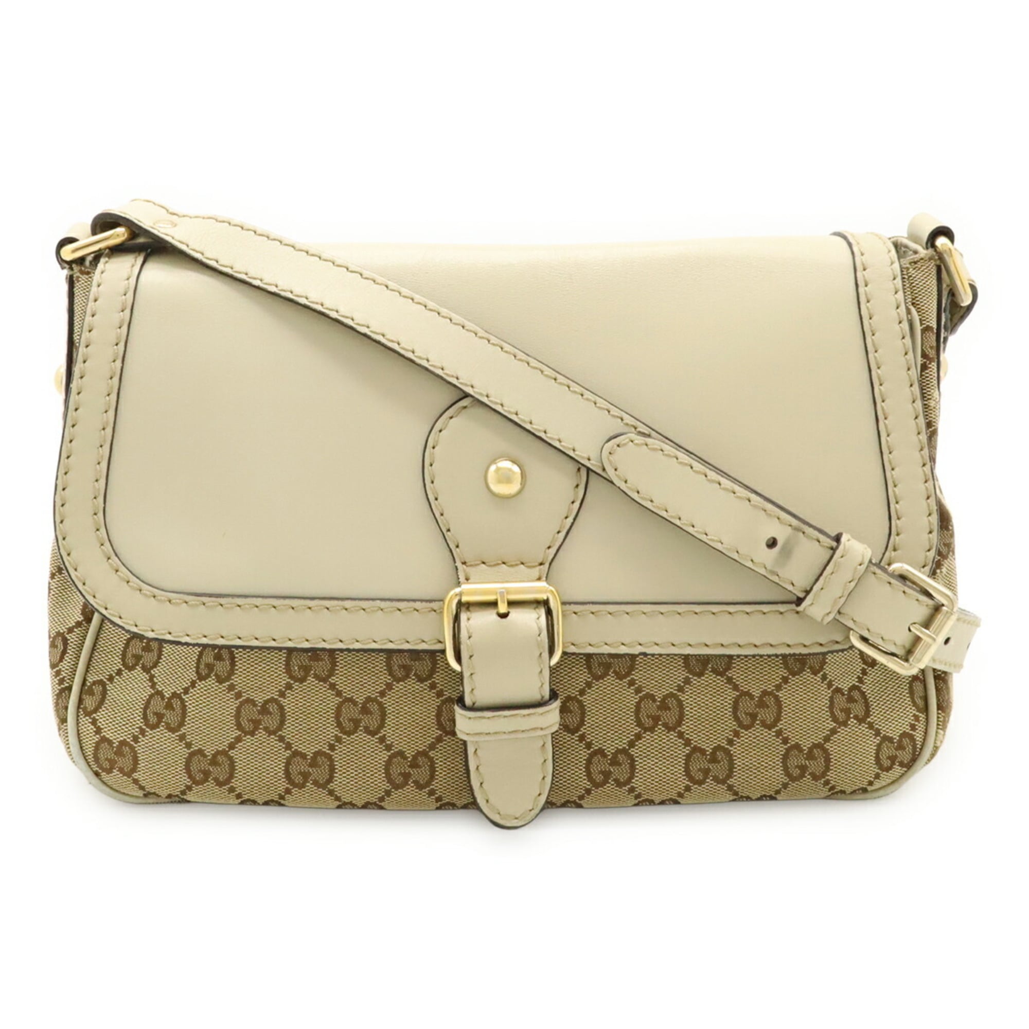 Gucci Sukey Beige Khaki Gg Canvas Leather Shoulder Bag (Pre-Owned)