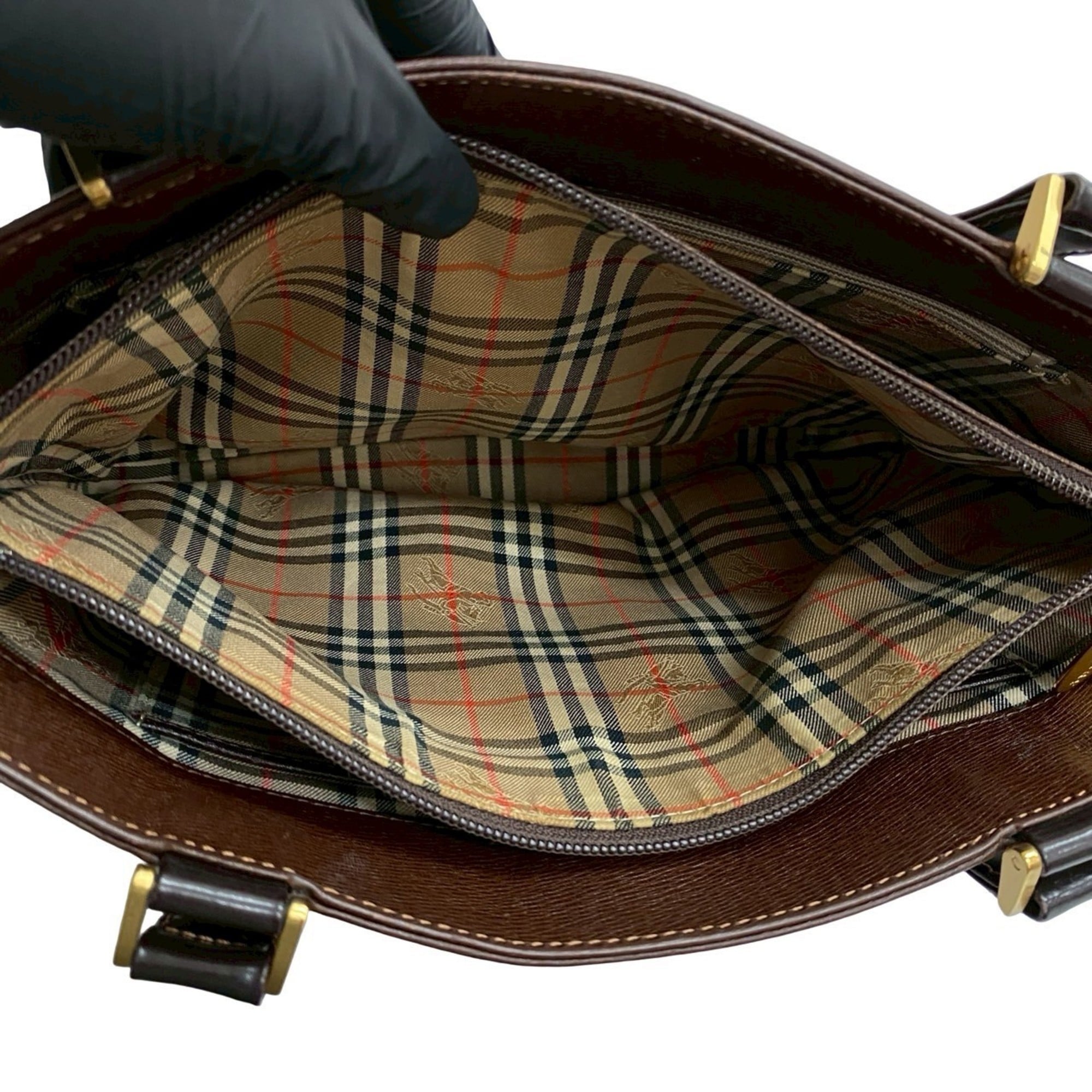 Burberry Black Brown Leather Handbag Tote Bag (Pre-Owned)