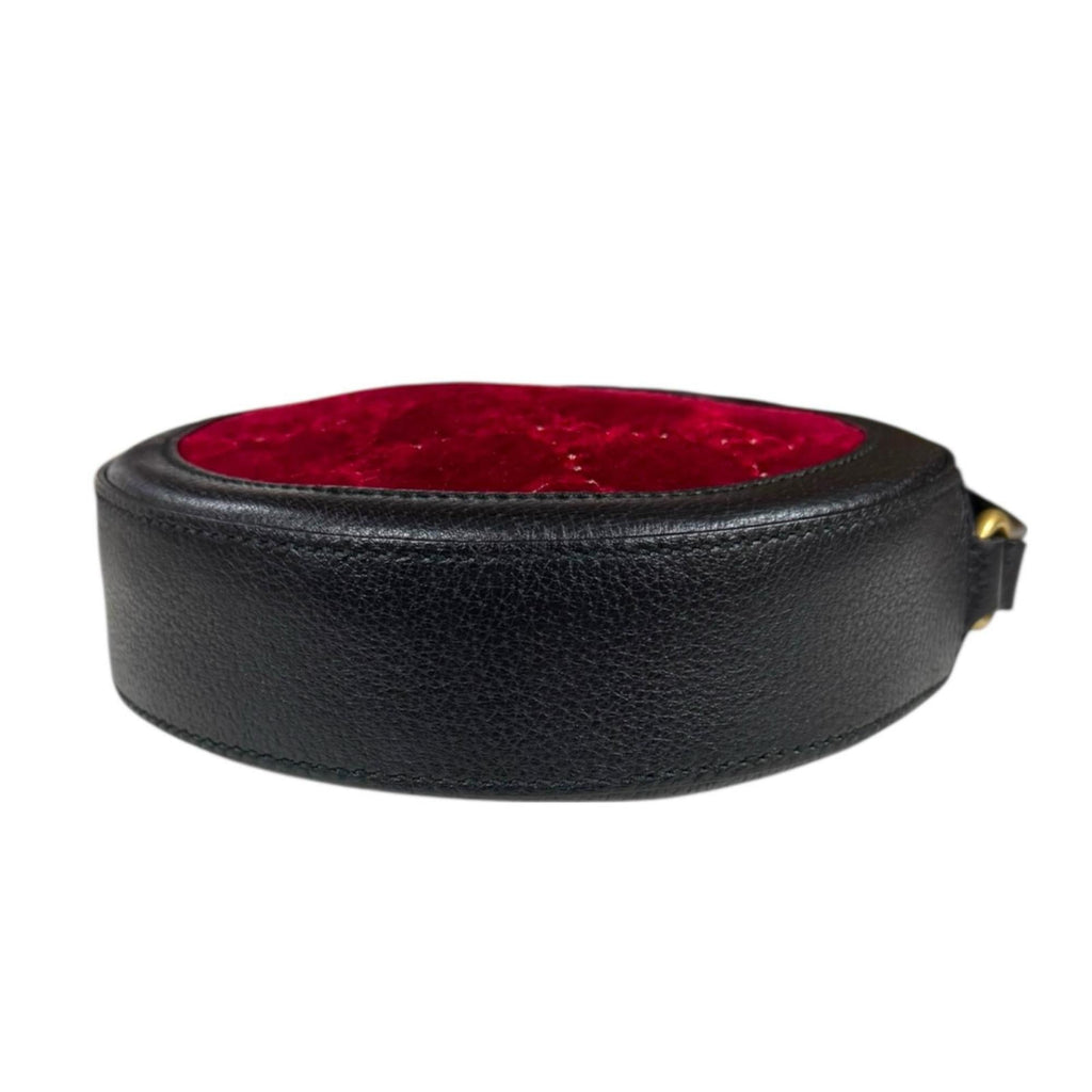 Gucci Black Red Color Velvet Leather Shoulder Bag (Pre-Owned)