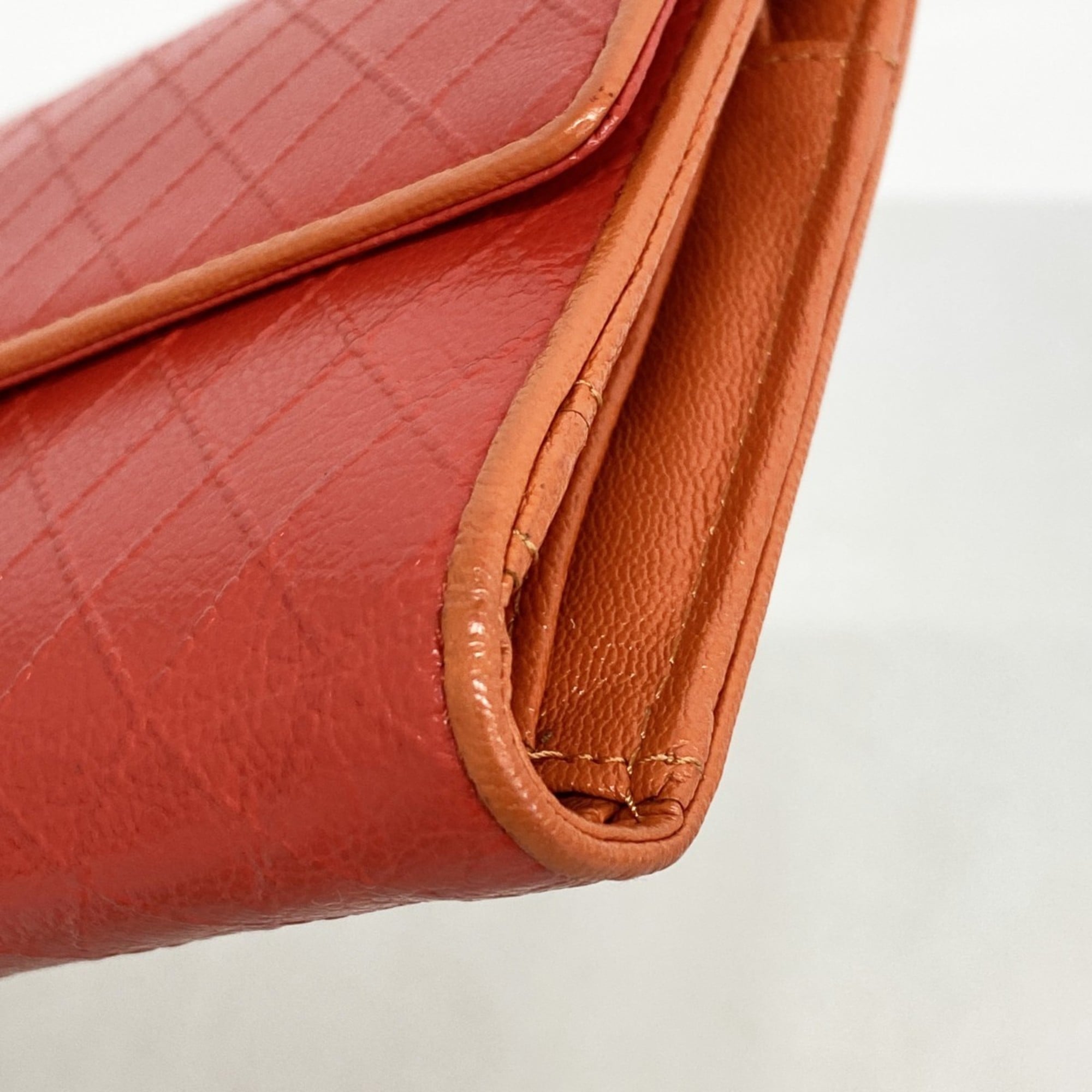 Chanel Red Color Grained Calfskin Long Wallet (Tri-Fold) (Pre-Owned)