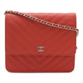 Chanel Pink Red Color Grained Calfskin Pochette Shoulder Bag (Pre-Owned)