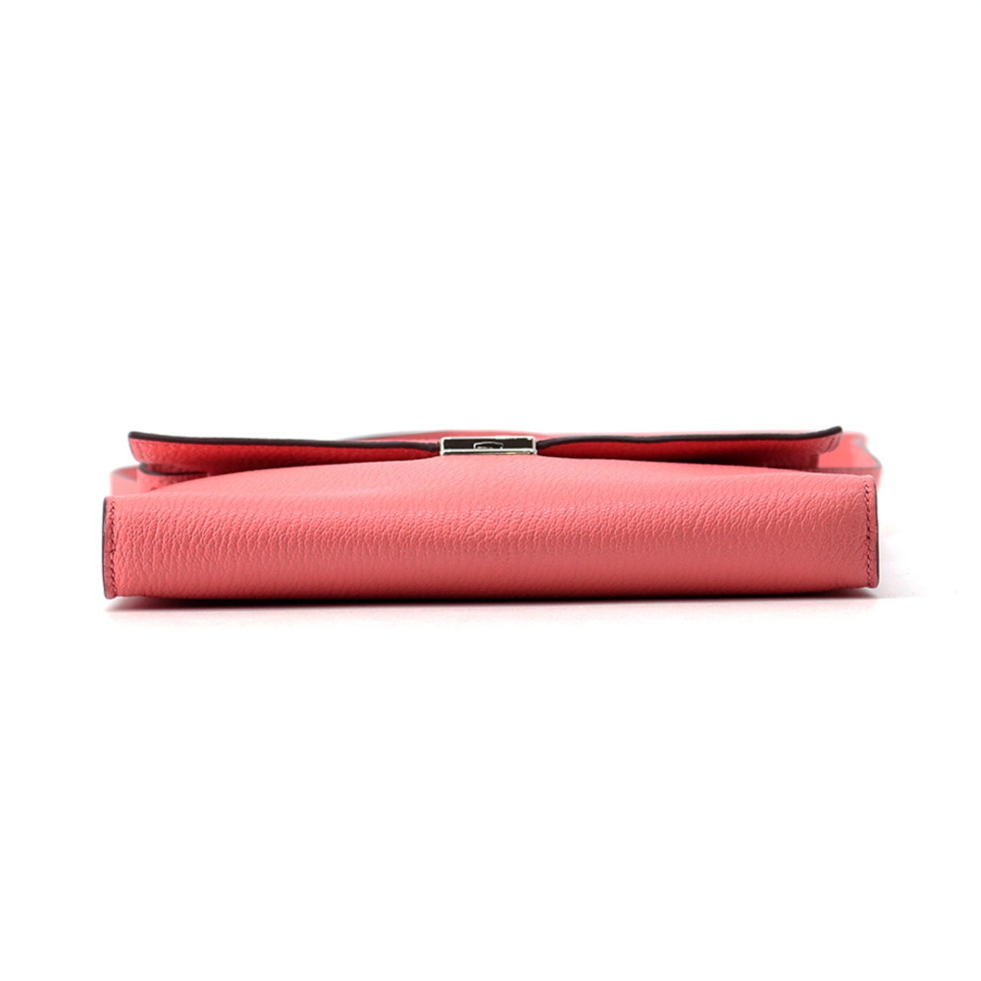 Hermes Rose Azalee Chevre Myzore Leather Chain/Shoulder Wallet (Pre-Owned)