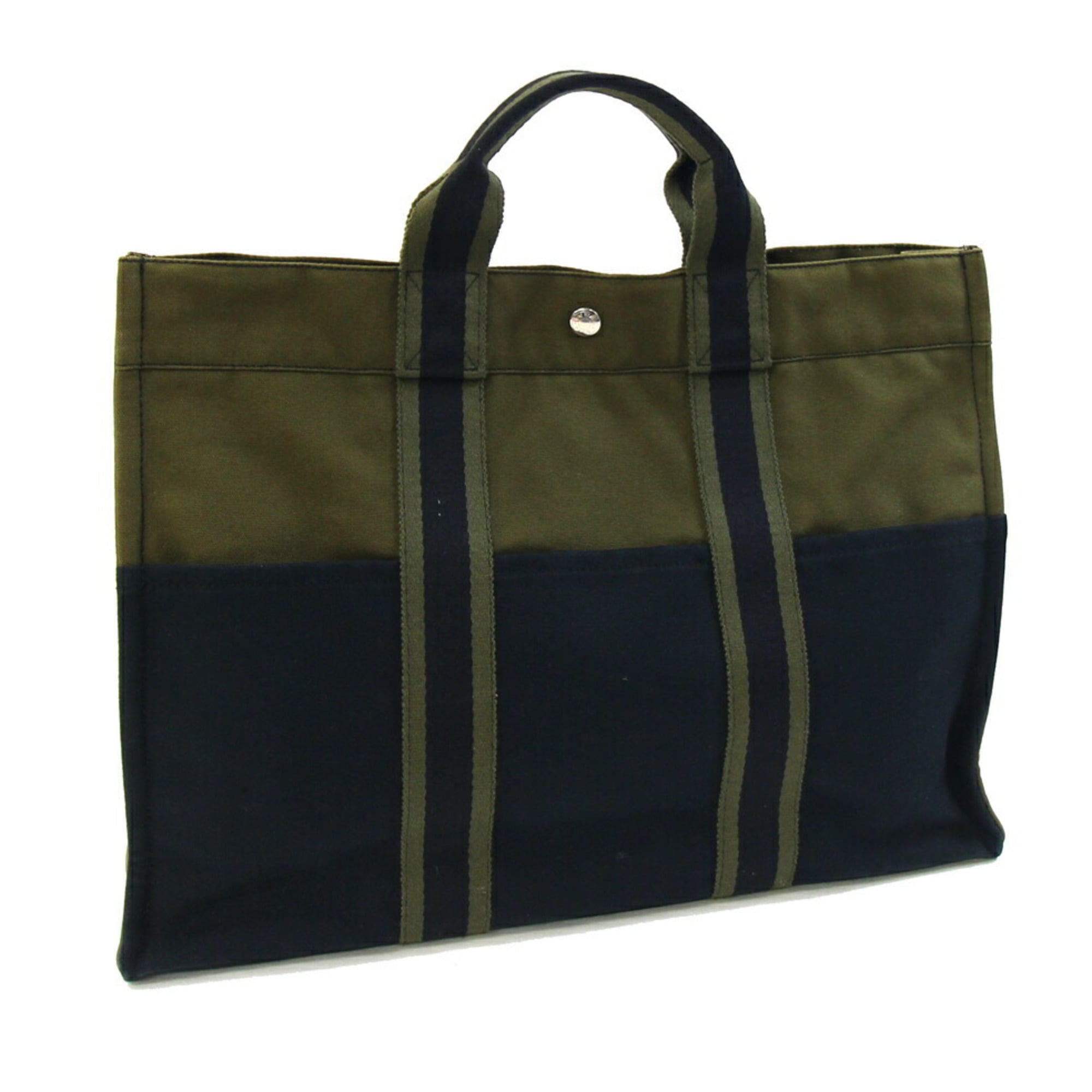 Hermes Green Navy Olive Cotton Canvas Handbag Tote Bag (Pre-Owned)