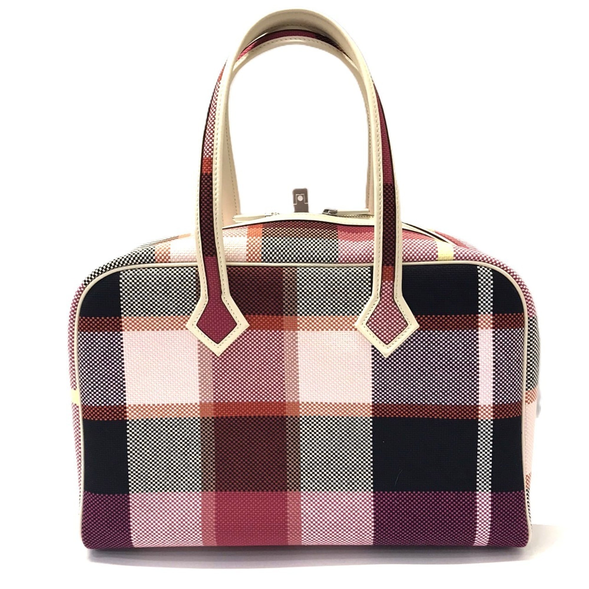 Hermes Red Orange Canvas Leather Boston Bag (Pre-Owned)