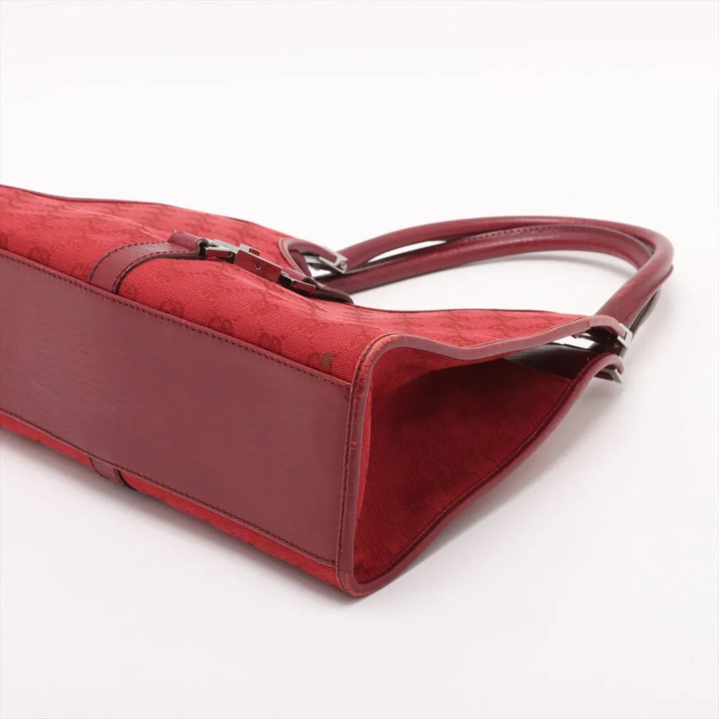 Gucci Red Color Leather Canvas Handbag (Pre-Owned)
