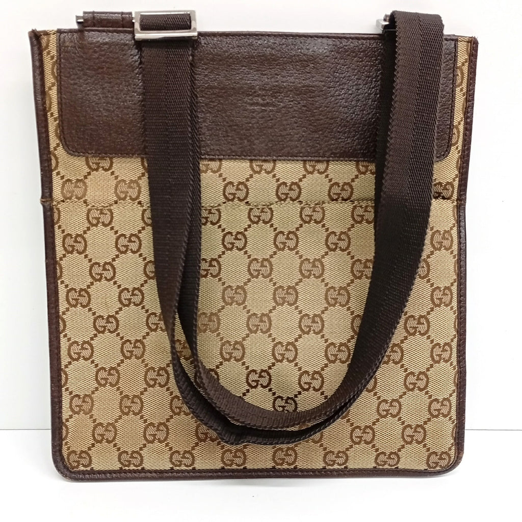 Gucci Brown Leather Canvas Shoulder Bag (Pre-Owned)