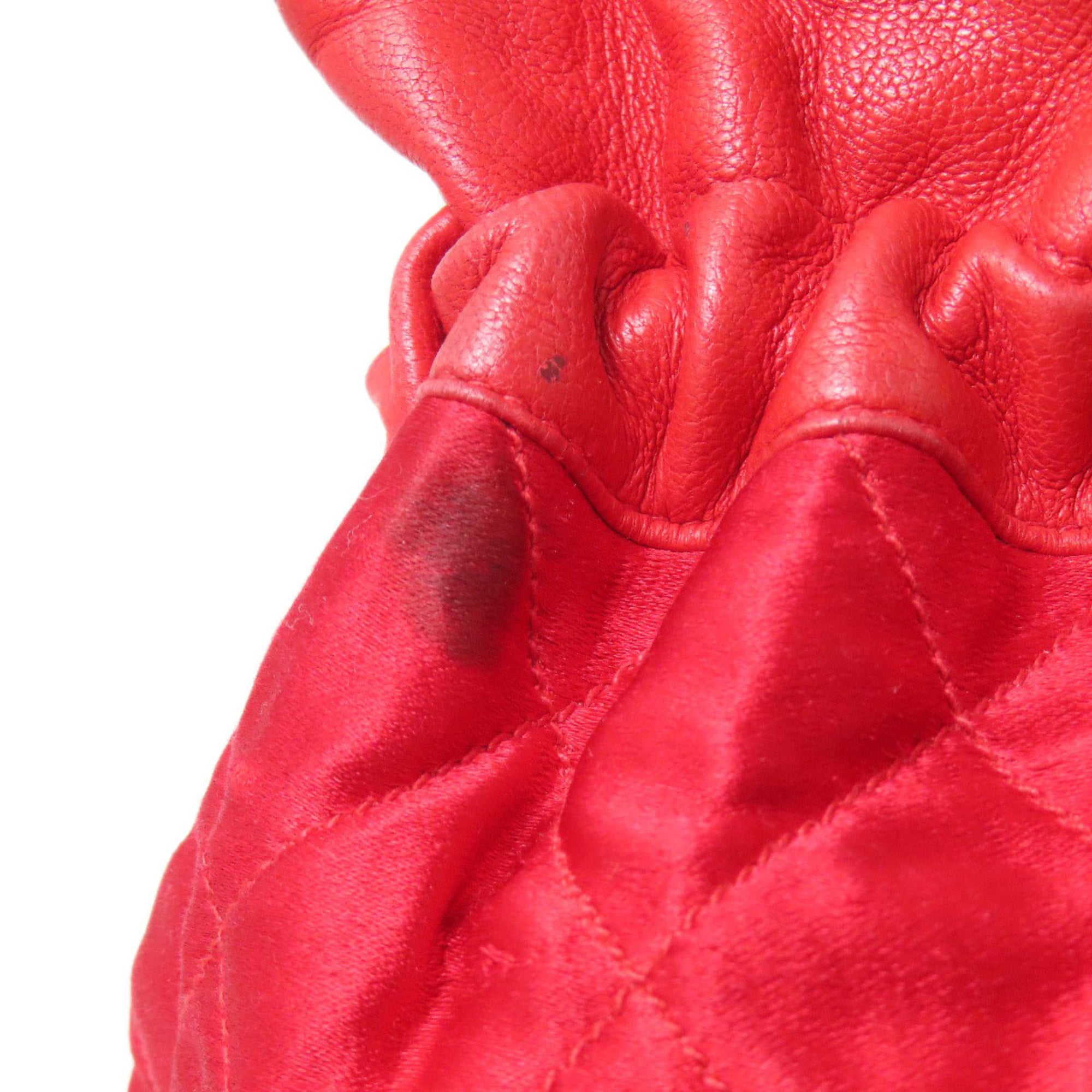 Chanel Red Color Satin Shoulder Bag (Pre-Owned)