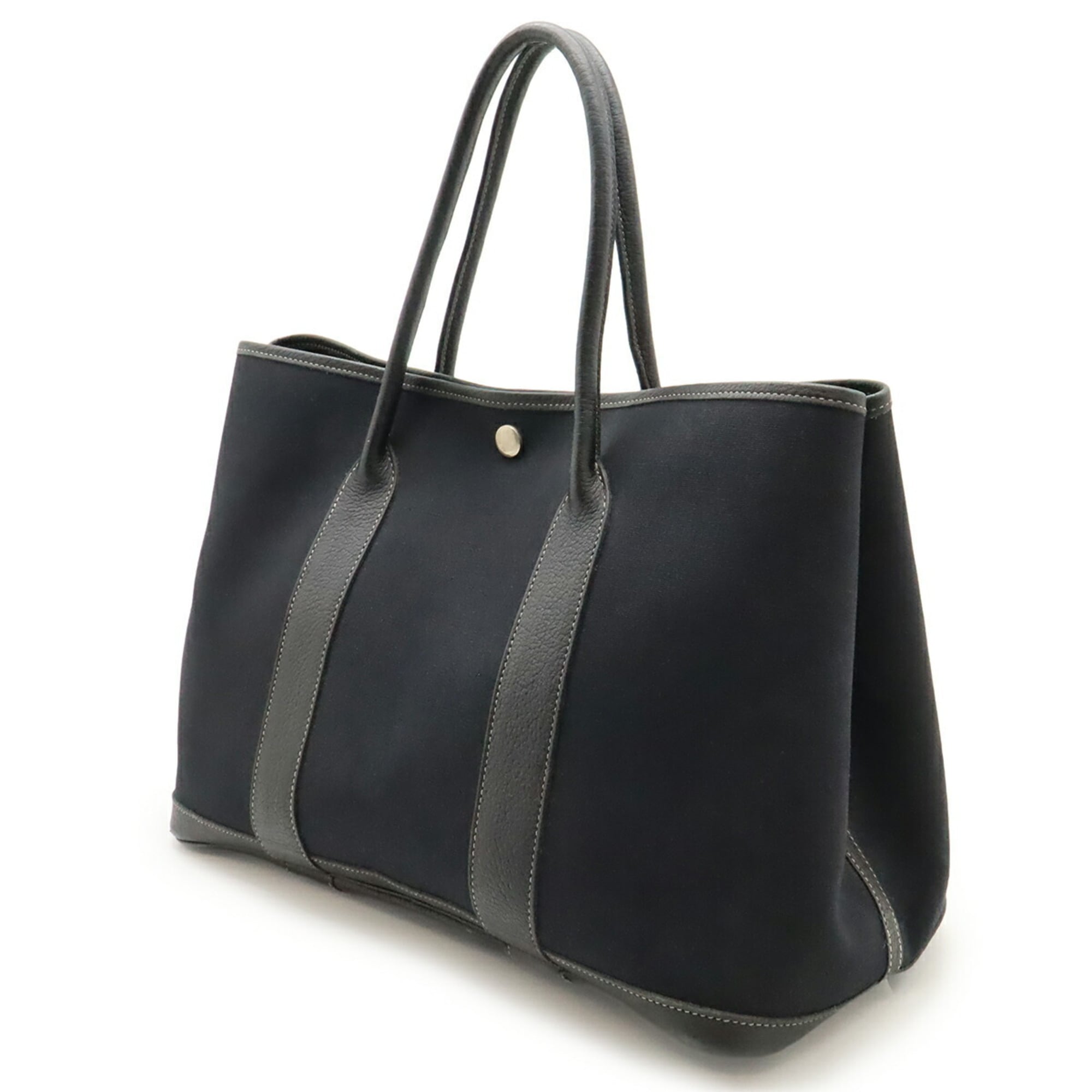 Hermes Garden Black Toile Officier Handbag Tote Bag (Pre-Owned)