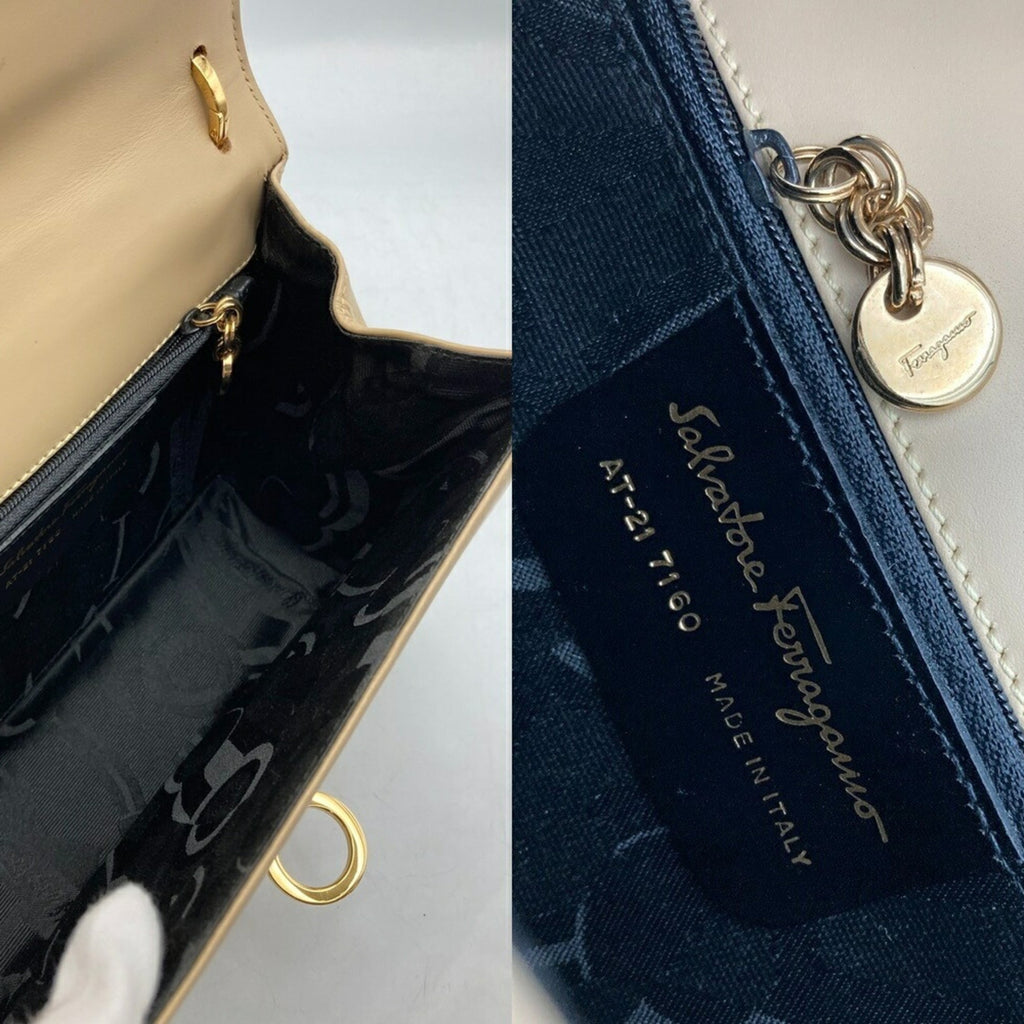 Salvatore Ferragamo Beige Leather Shoulder Bag (Pre-Owned)