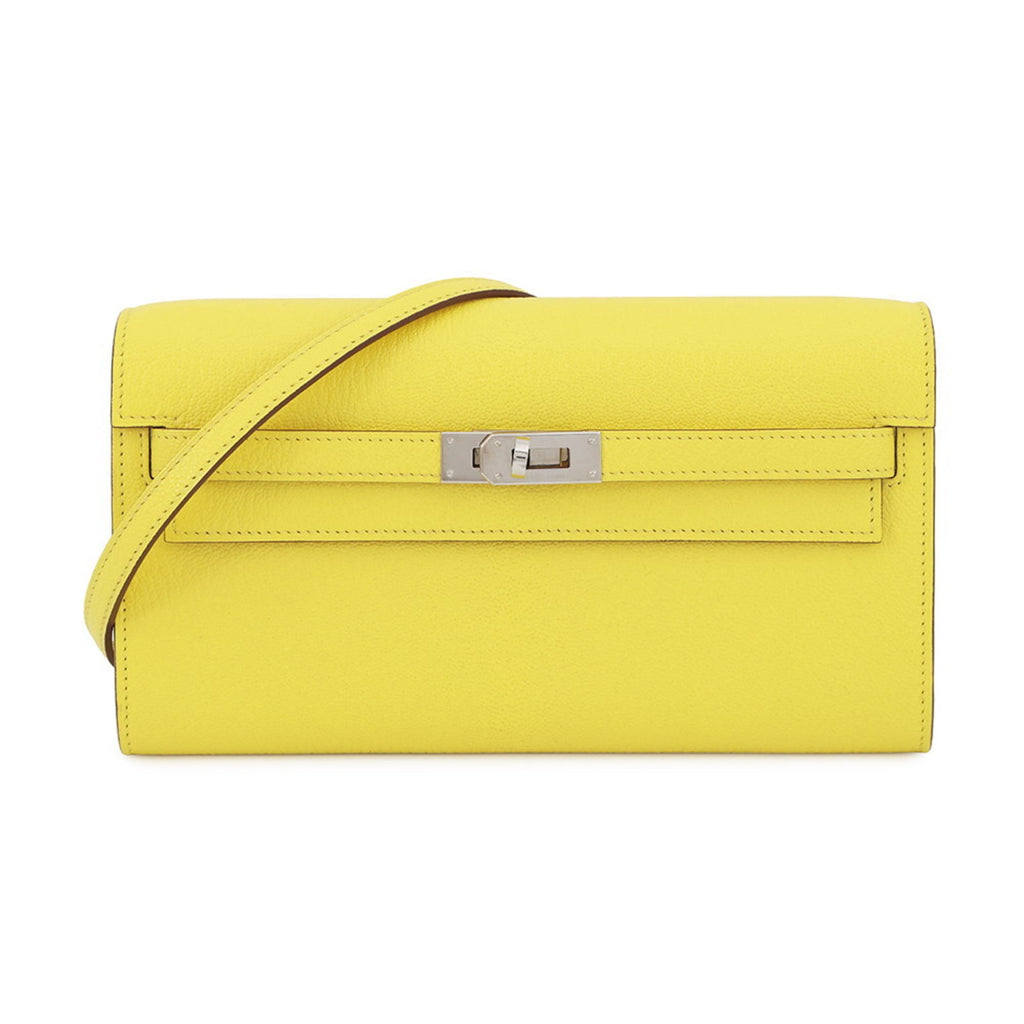 Hermes Kelly Lime Chevre Myzore Leather Chain/Shoulder Wallet (Pre-Owned)