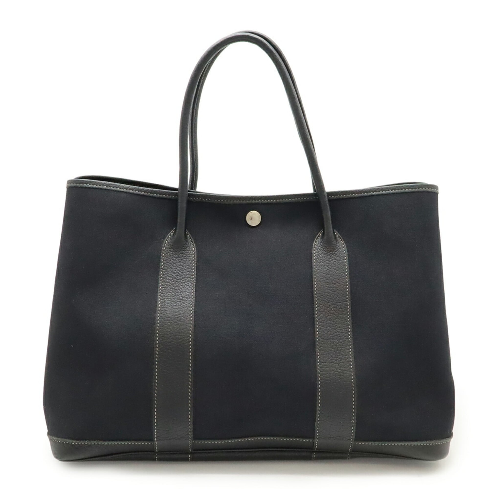 Hermes Garden Black Toile Officier Handbag Tote Bag (Pre-Owned)