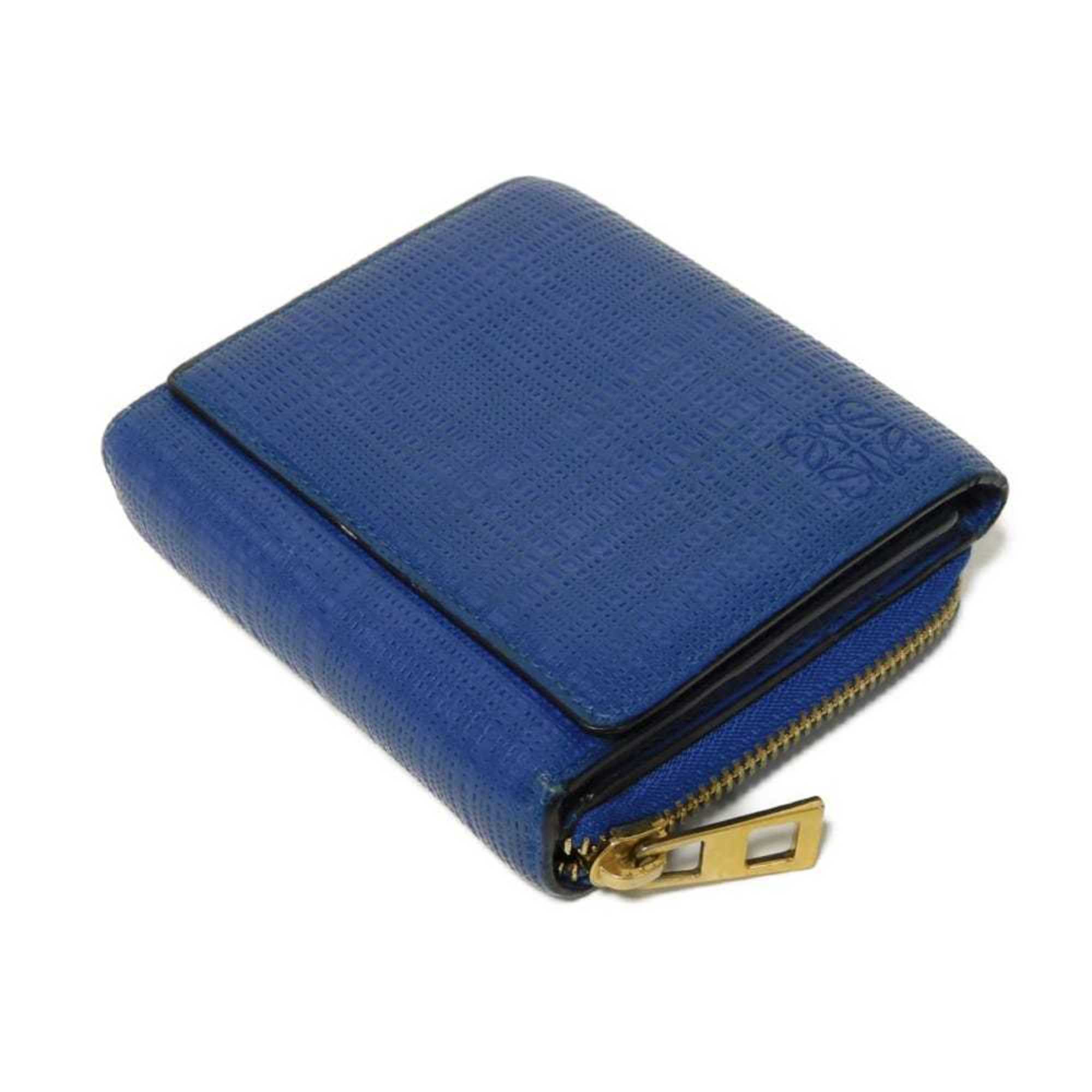 Loewe Linen Blue Leather Wallet (Tri-Fold) (Pre-Owned)
