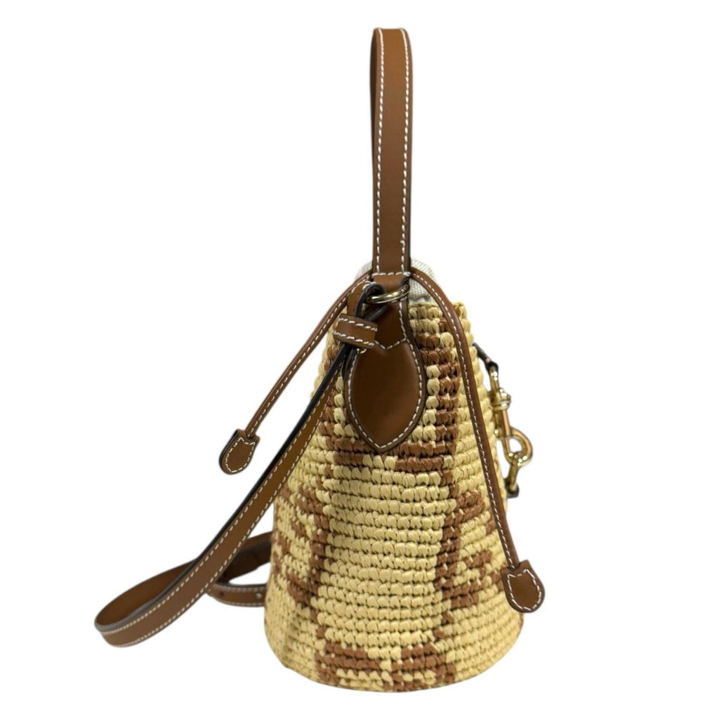 Gucci Beige Brown Fabric Raffia Shoulder Bag (Pre-Owned)
