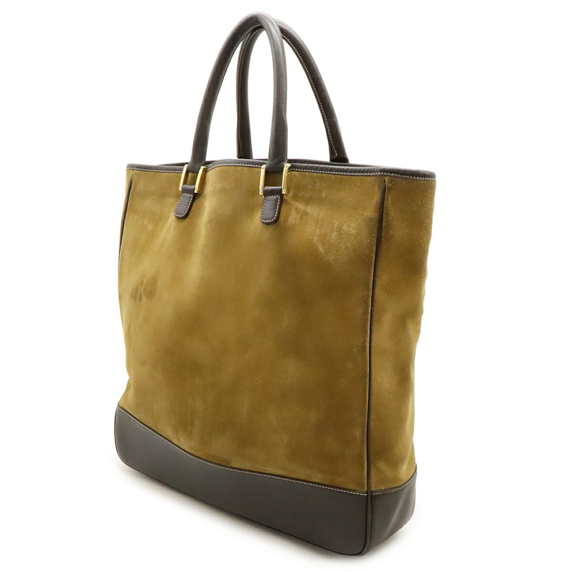 Loewe Beige Black Dark Brown Khaki Suede Leather Pouch Tote Bag (Pre-Owned)