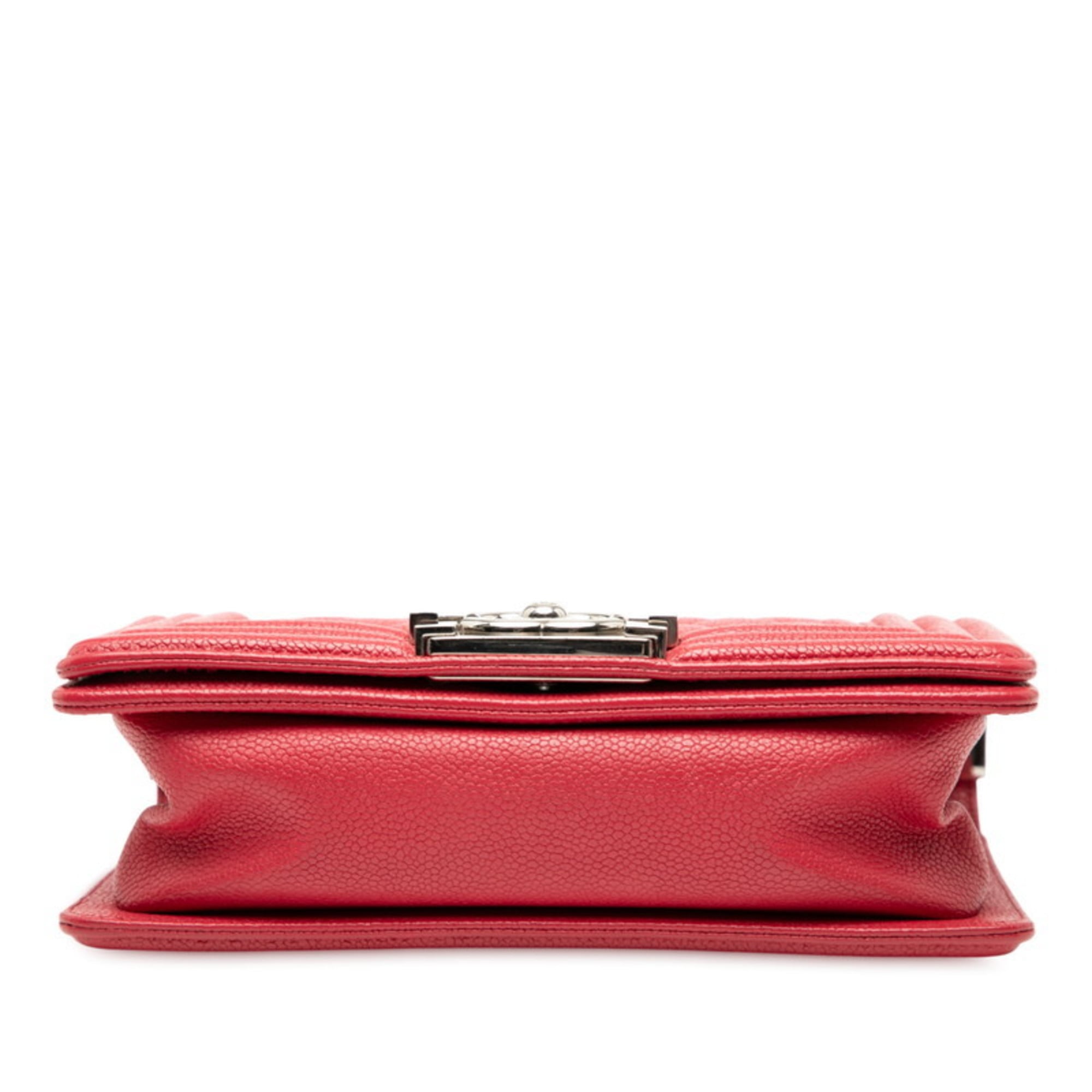 Chanel Red Color Grained Calfskin Shoulder Bag (Pre-Owned)