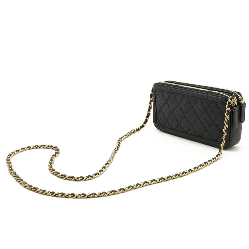 Chanel Black Grained Calfskin Pochette Shoulder Bag (Pre-Owned)