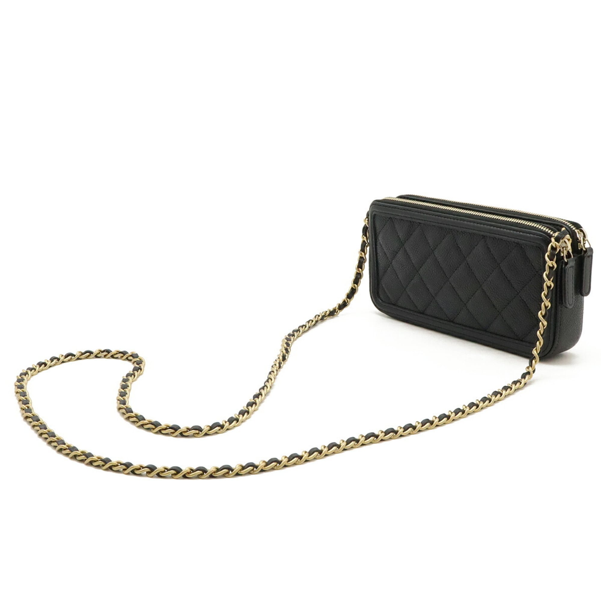 Chanel Black Grained Calfskin Pochette Shoulder Bag (Pre-Owned)