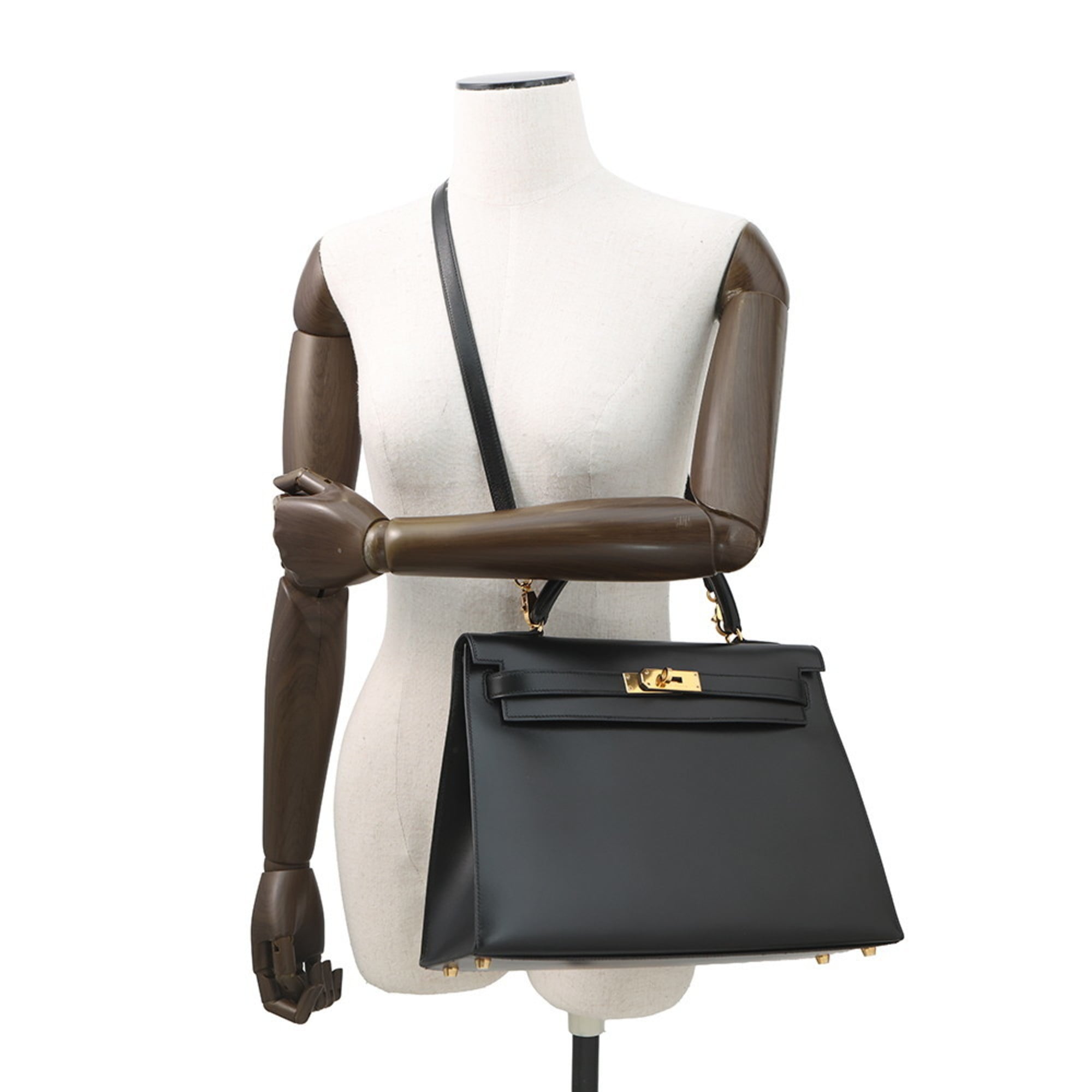 Hermes Kelly Black Box Calf Leather Handbag (Pre-Owned)
