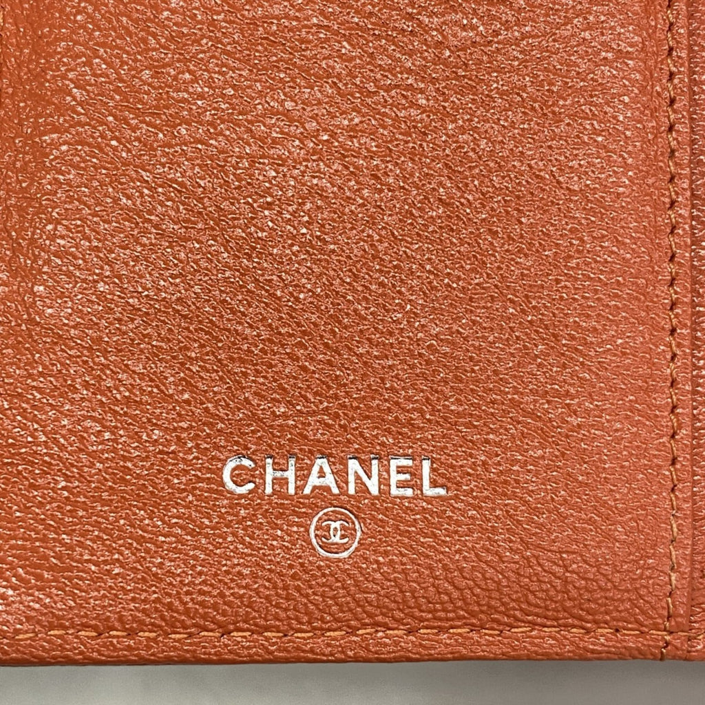 Chanel Red Color Grained Calfskin Long Wallet (Tri-Fold) (Pre-Owned)