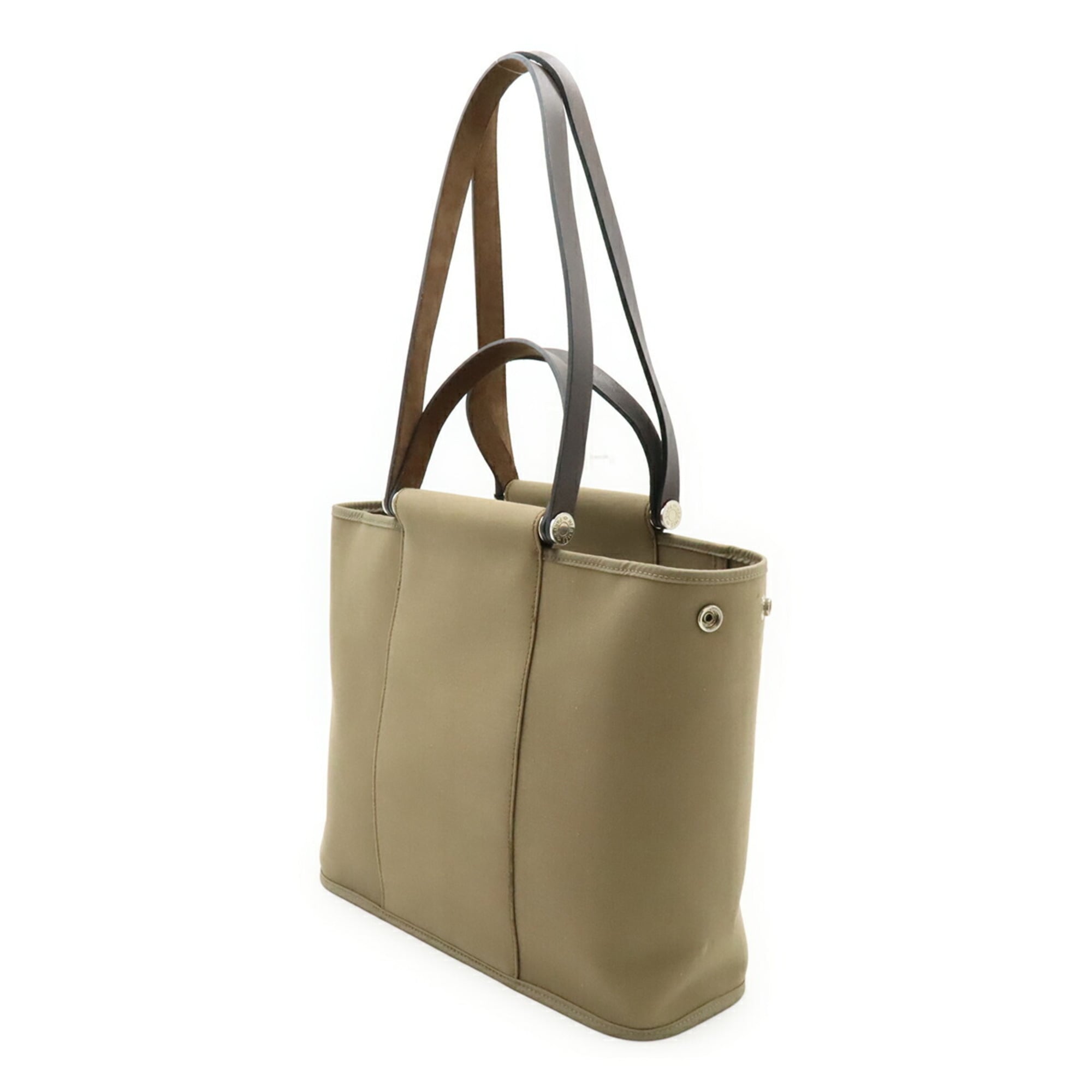 Hermes Cabag Grayish Toile Officier Leather Handbag Shoulder Bag Tote Bag (Pre-Owned)