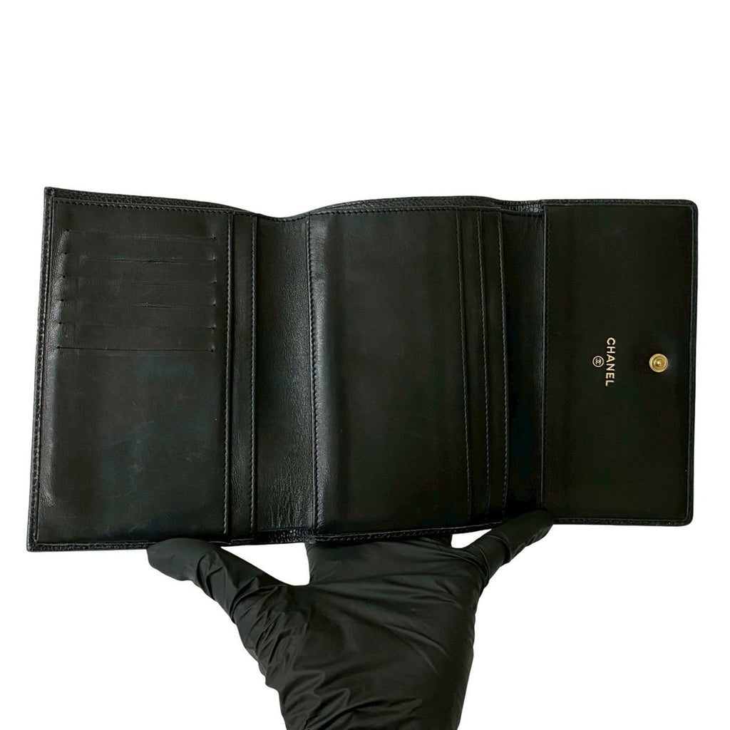 Chanel Black Grained Calfskin Wallet (Tri-Fold) (Pre-Owned)