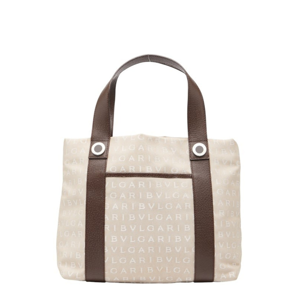 Bvlgari Beige Brown Canvas Leather Tote Bag (Pre-Owned)