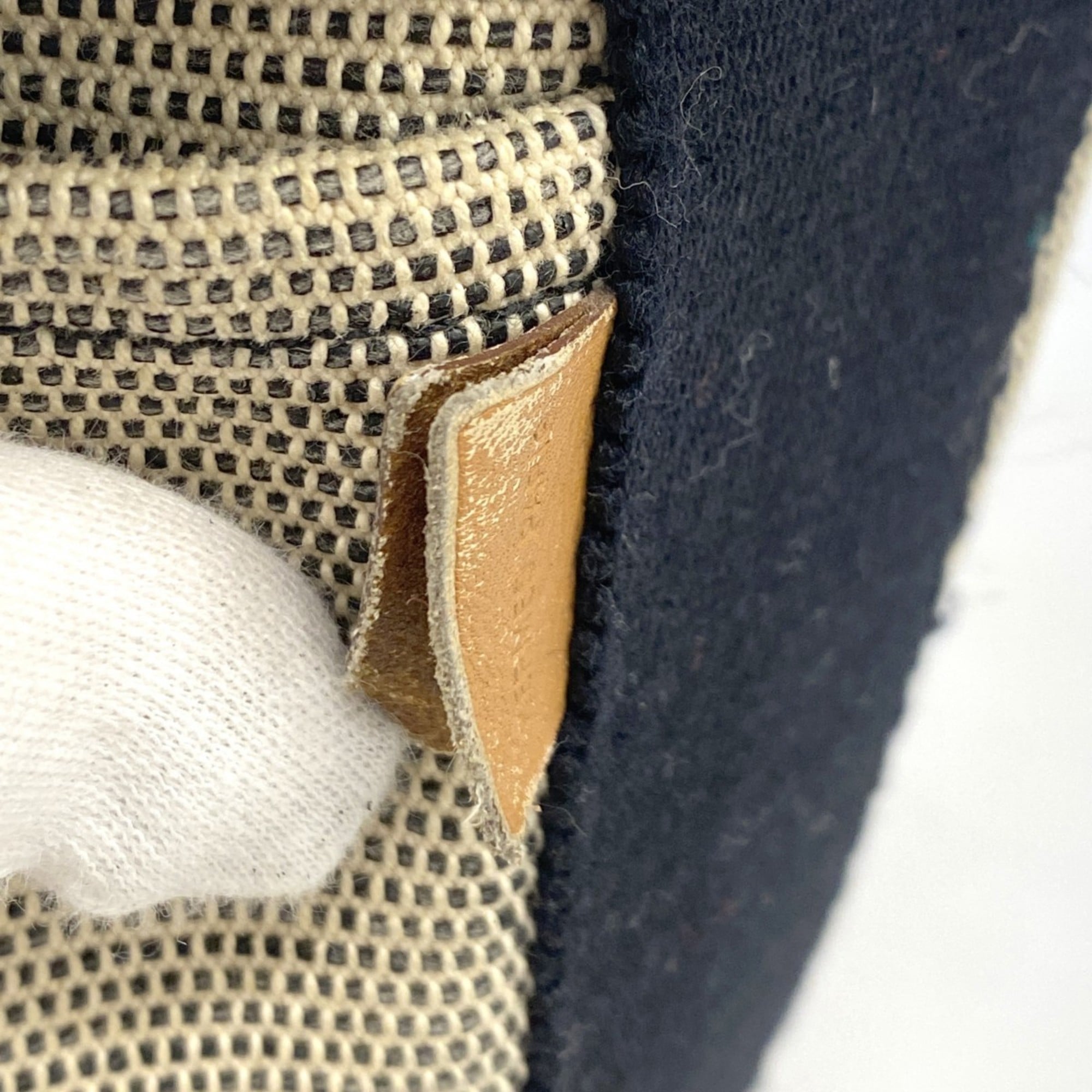 Hermes Beige Black Canvas Handbag (Pre-Owned)