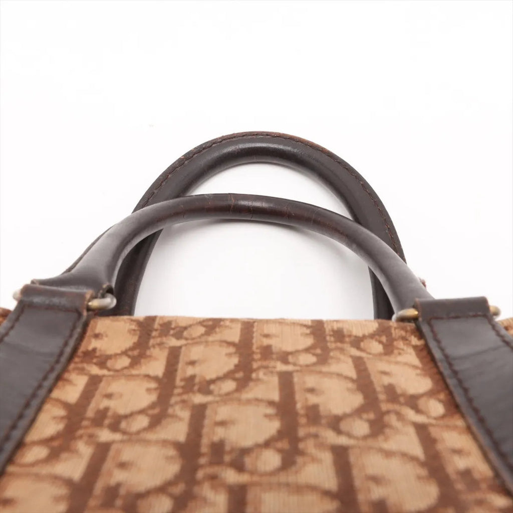 Christian Dior Brown Leather Canvas Handbag (Pre-Owned)