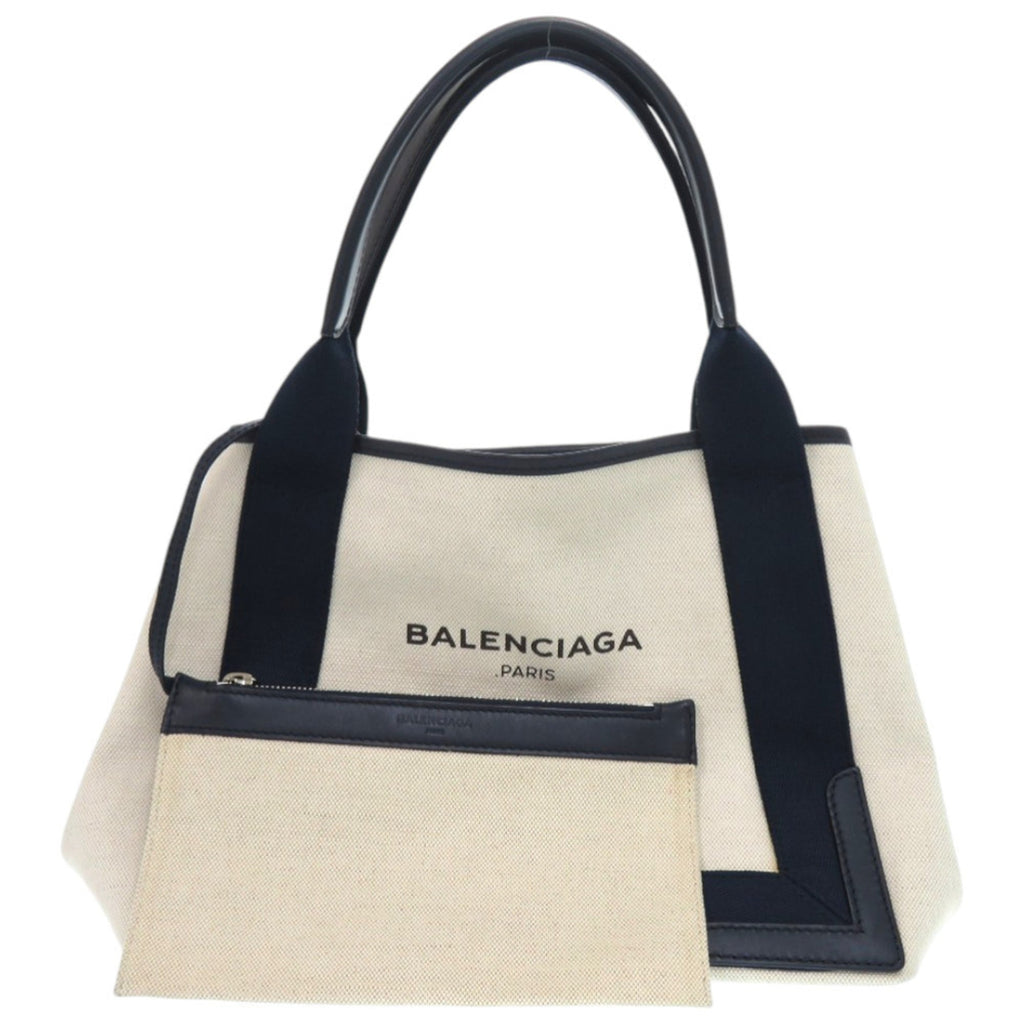 Balenciaga Ivory Navy Canvas Leather Handbag (Pre-Owned)