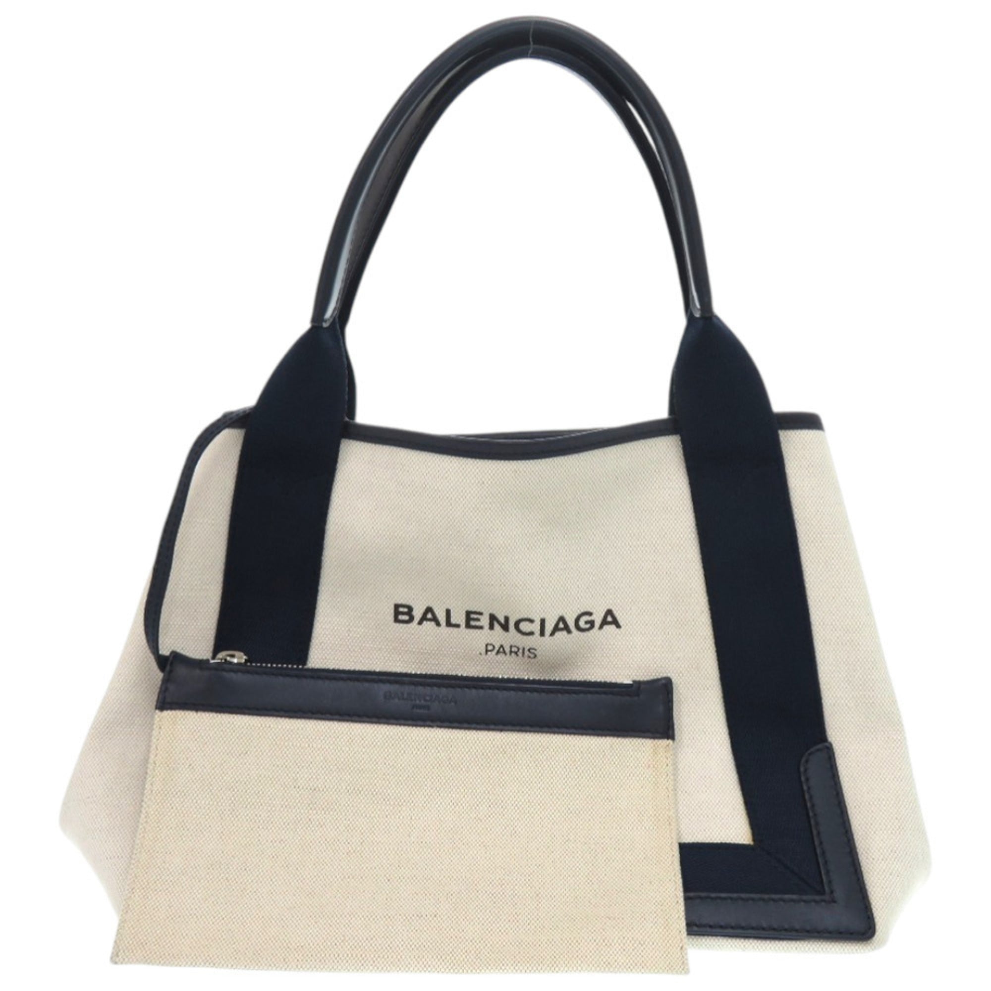 Balenciaga Ivory Navy Canvas Leather Handbag (Pre-Owned)